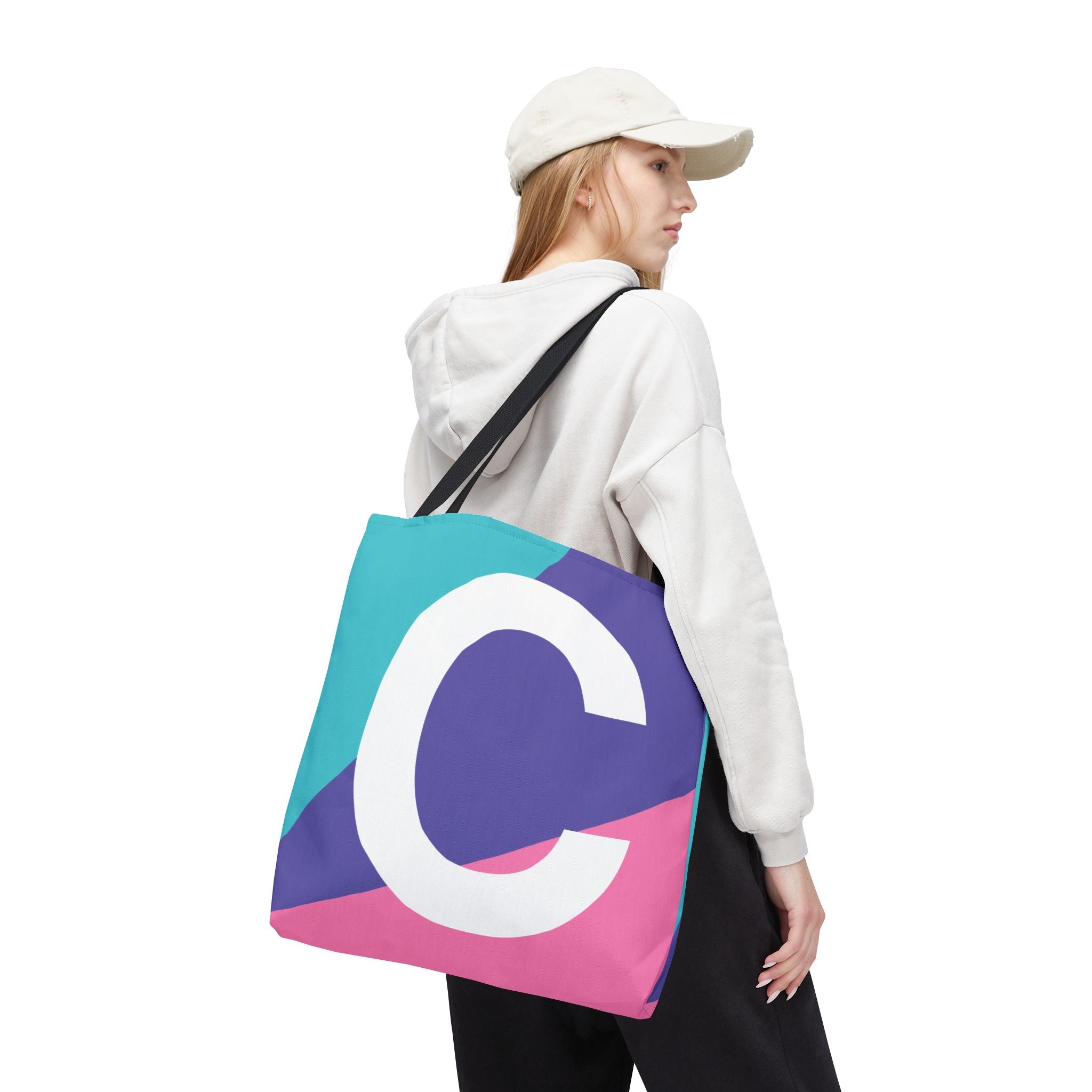 Monogram 'C' Colorblock Tote Bag — Personalized Initial C Shoulder Tote
