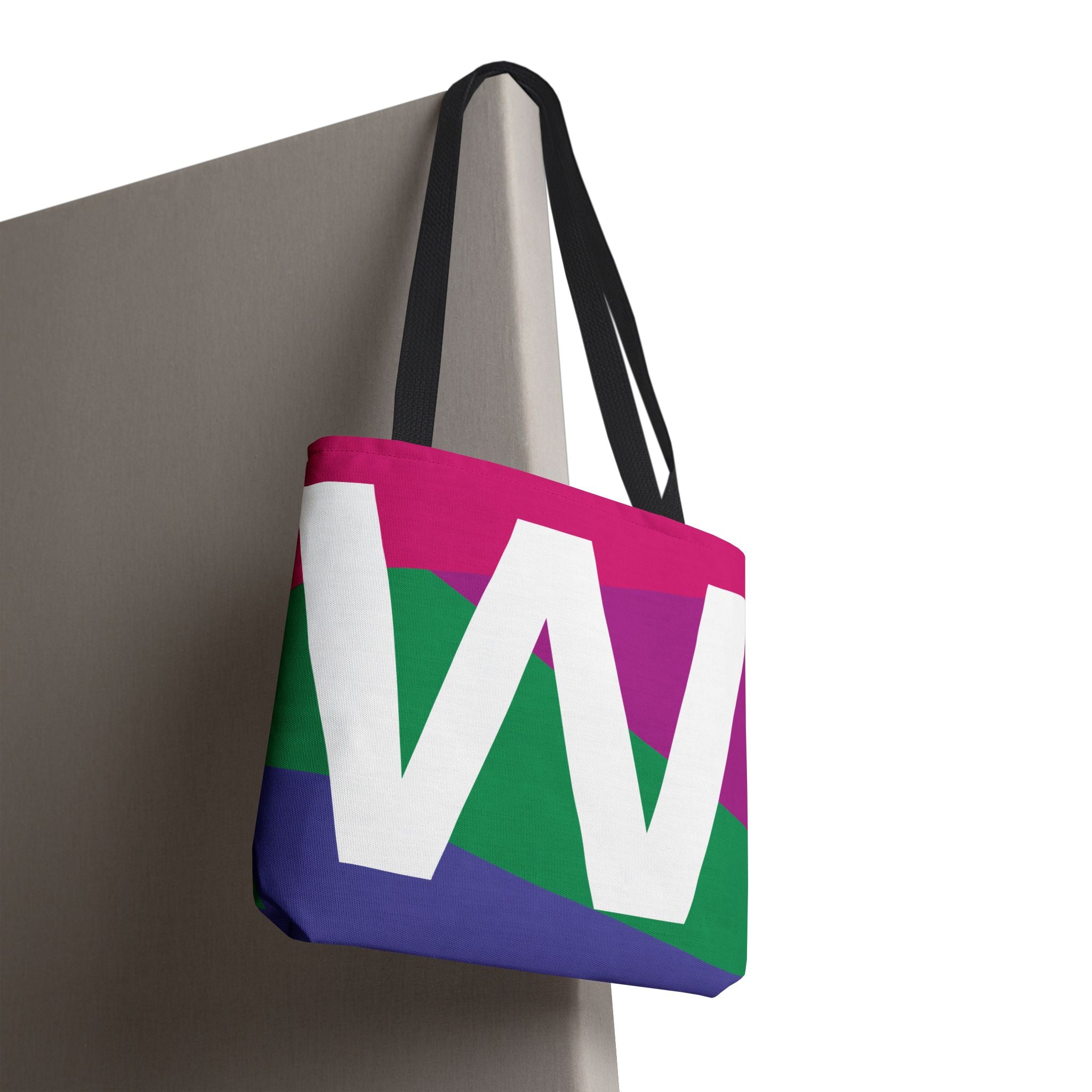 Monogram 'W' Colorblock Tote Bag — Personalized Initial W Shoulder Tote