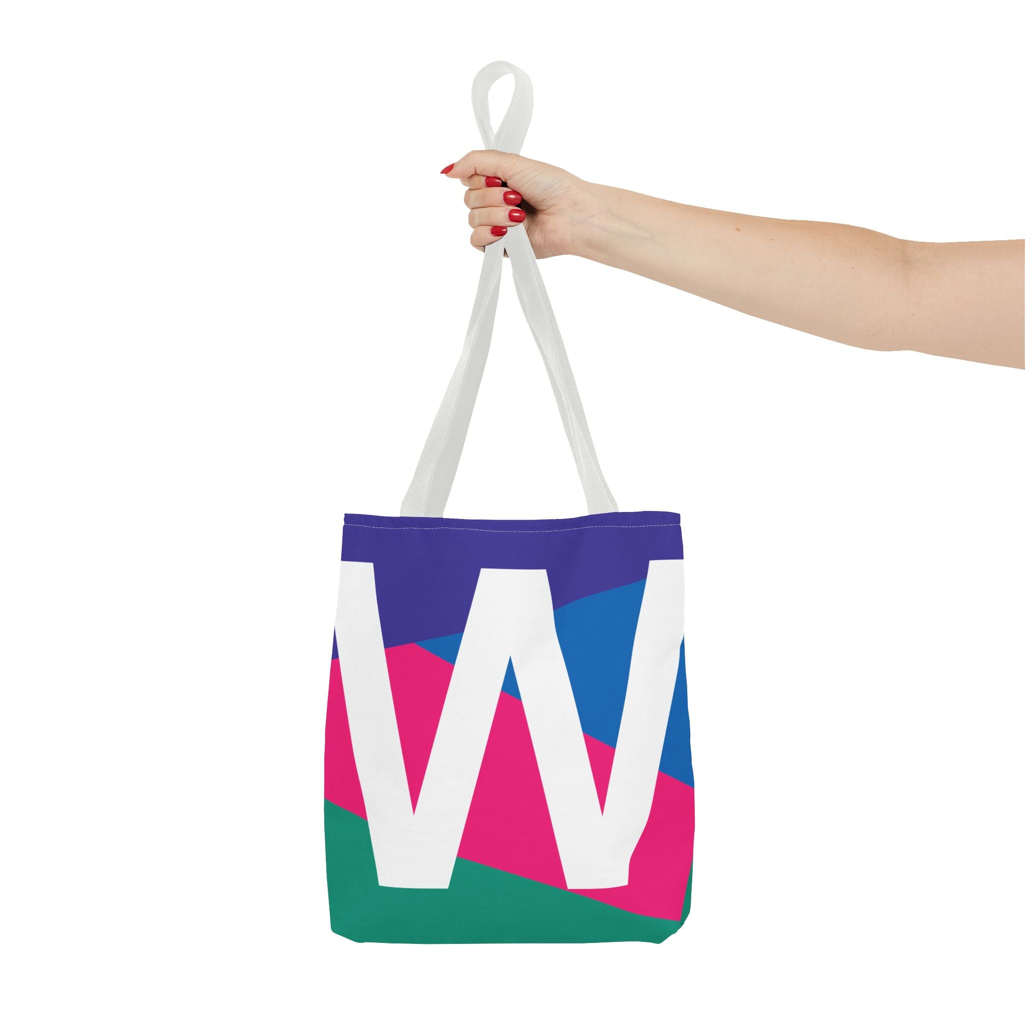 Monogram 'W' Colorblock Tote Bag — Personalized Initial W Shoulder Tote