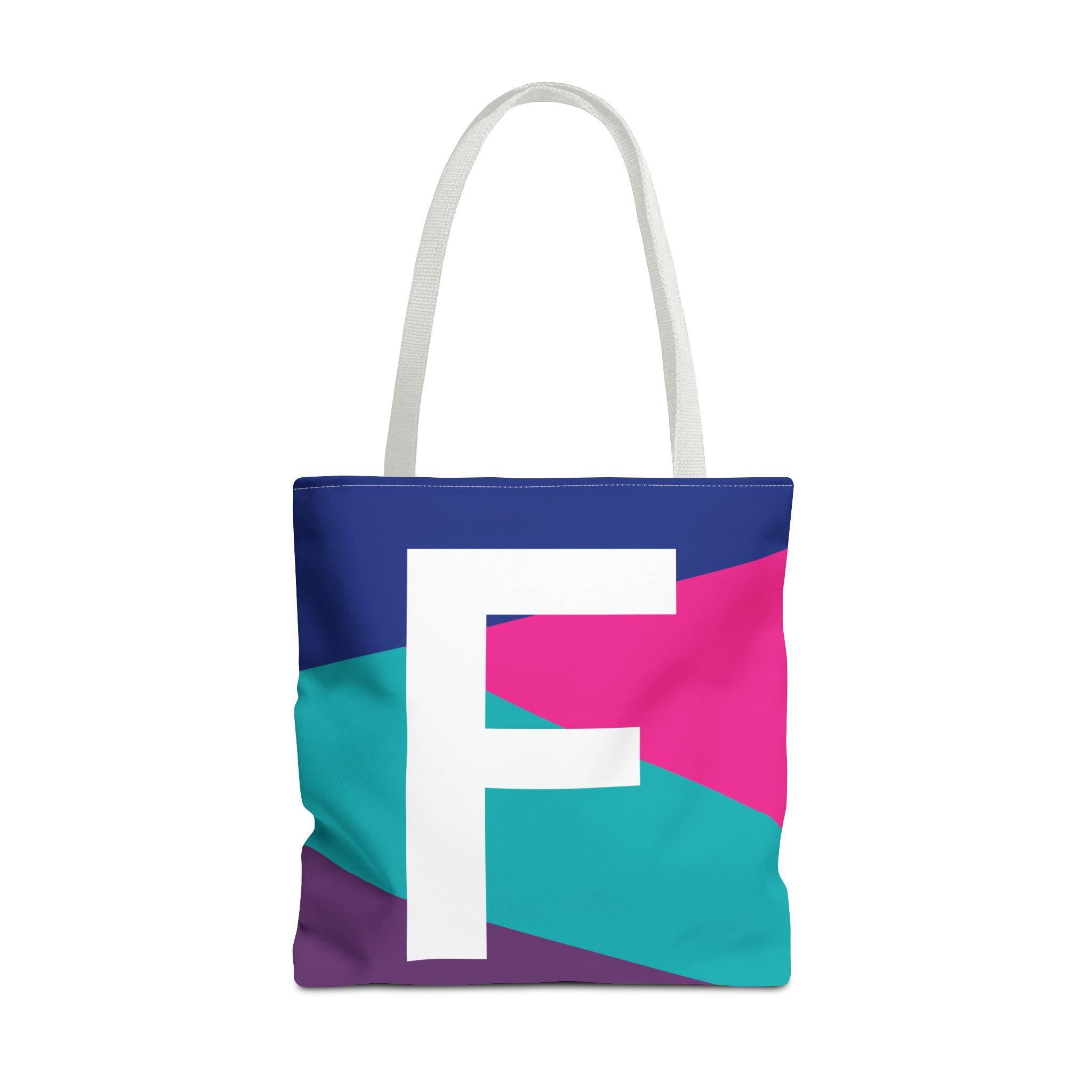 Monogram 'F' Colorblock Tote Bag — Personalized Initial F Shoulder Tote