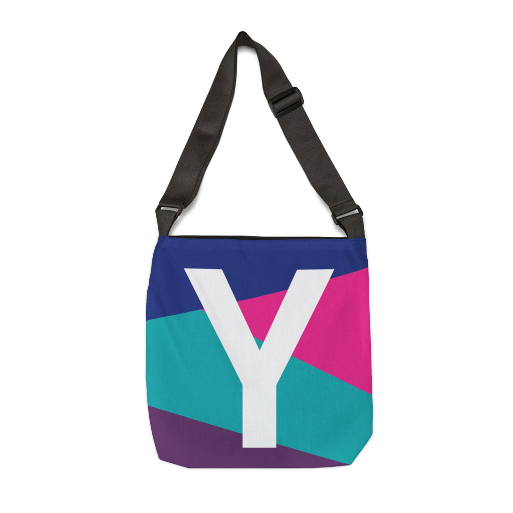 Initial Letter 'Y' Colorblock Adjustable Tote Bag — Monogram Alphabet Shoulder Bag