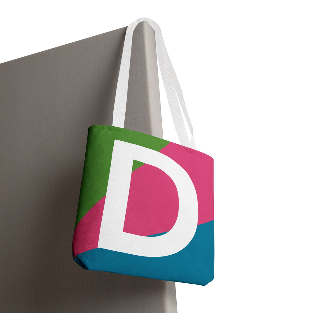 Monogram 'D' Colorblock Tote Bag — Personalized Initial D Shoulder Tote