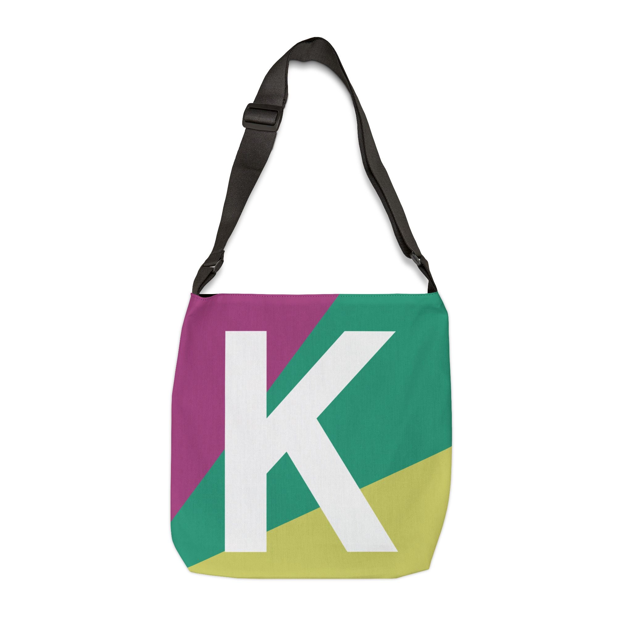 Initial Letter 'K' Colorblock Adjustable Tote Bag — Monogram Alphabet Shoulder Bag