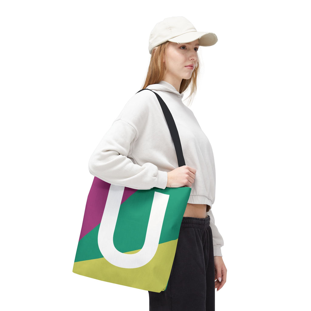 Monogram 'U' Colorblock Tote Bag — Personalized Initial U Shoulder Tote
