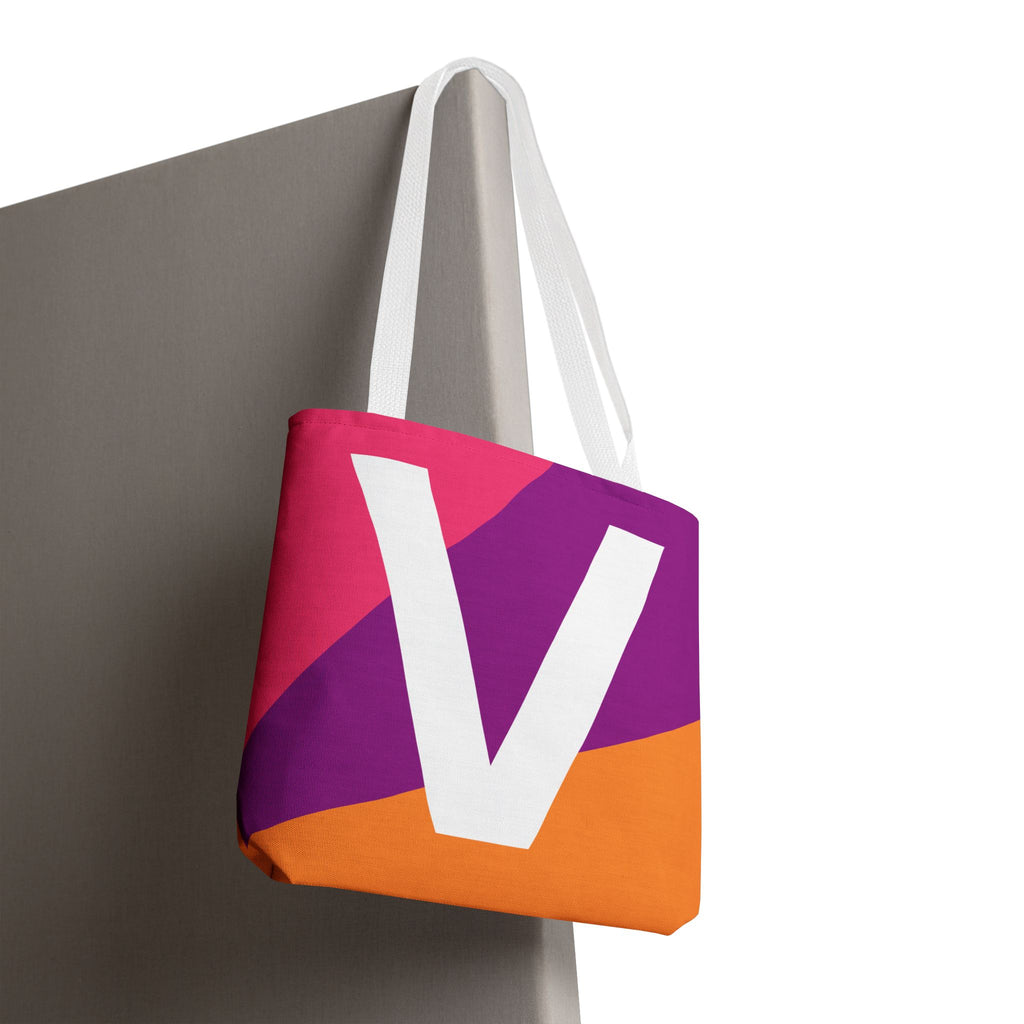 Monogram 'V' Colorblock Tote Bag — Personalized Initial V Shoulder Tote