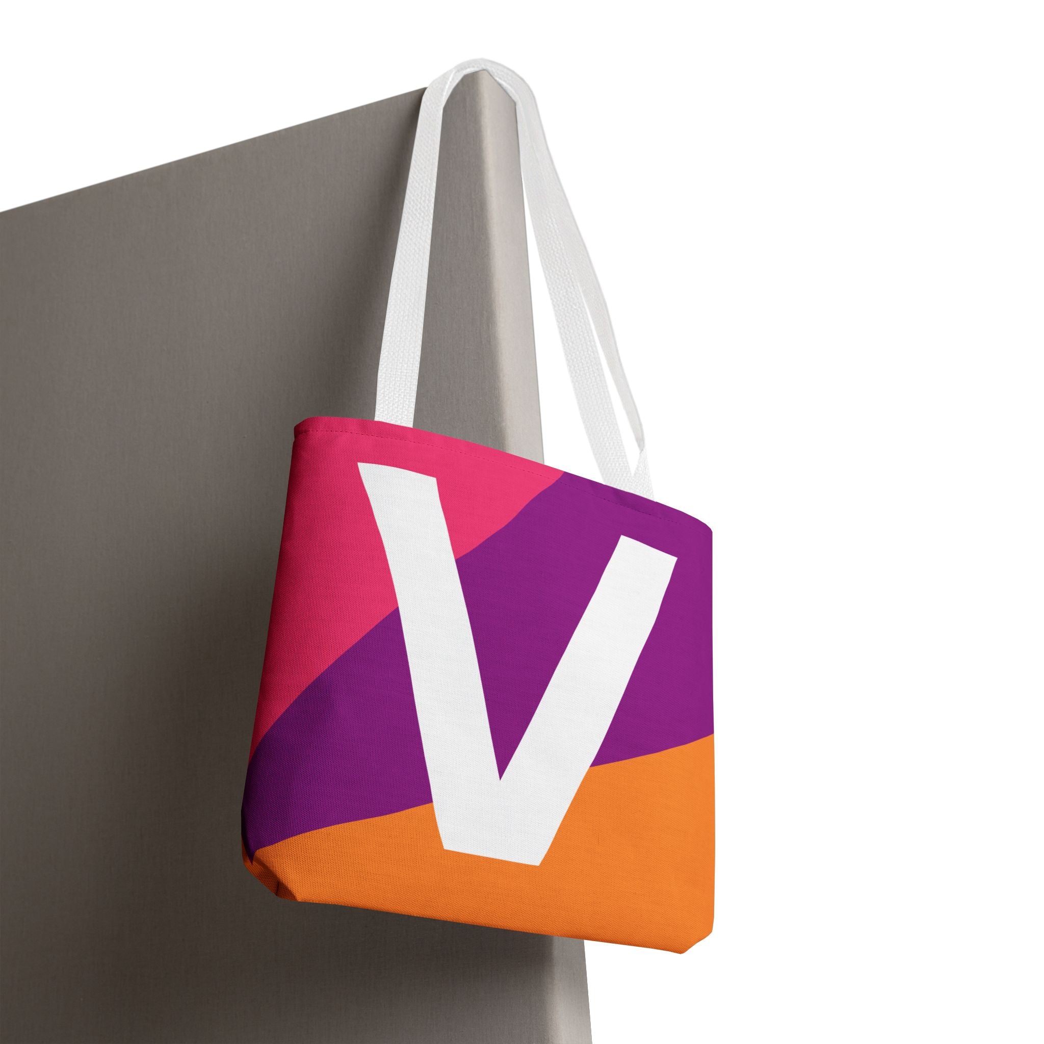 Monogram 'V' Colorblock Tote Bag — Personalized Initial V Shoulder Tote