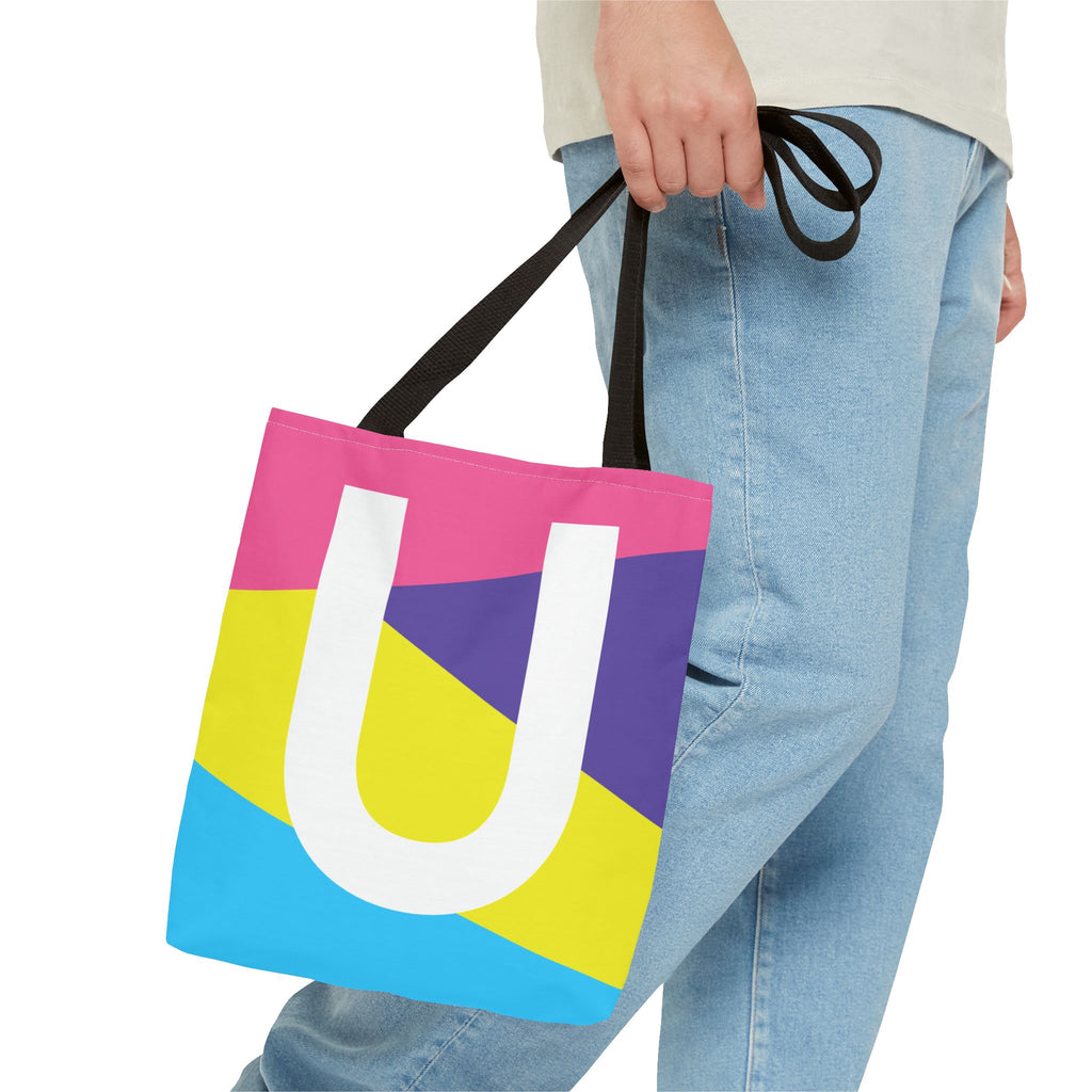 Monogram 'U' Colorblock Tote Bag — Personalized Initial U Shoulder Tote
