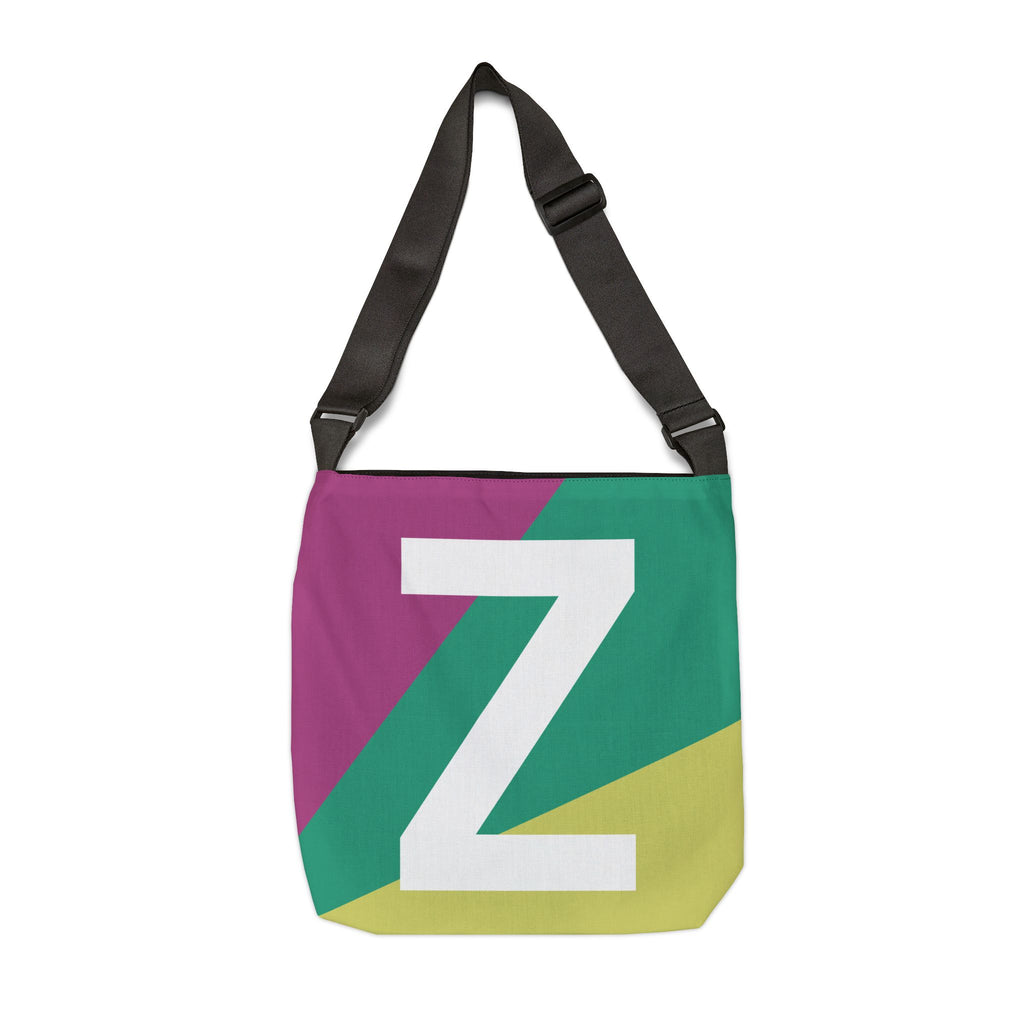 Initial Letter 'Z' Colorblock Adjustable Tote Bag — Monogram Alphabet Shoulder Bag