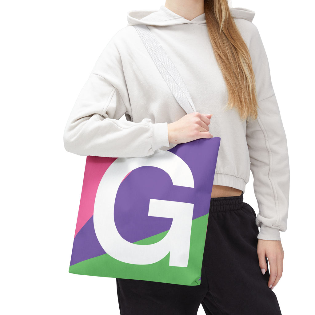 Monogram 'G' Colorblock Tote Bag — Personalized Initial G Shoulder Tote