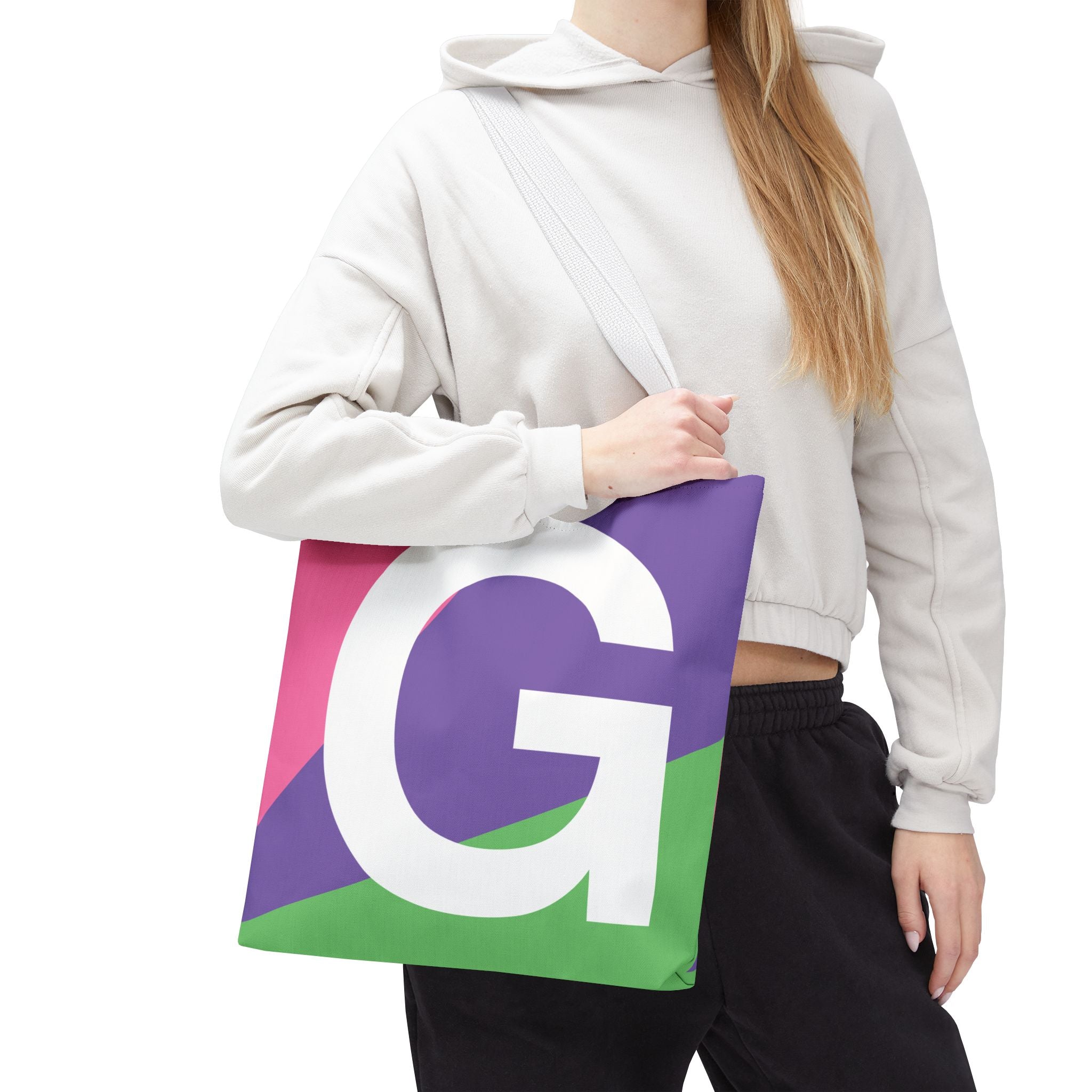 Monogram 'G' Colorblock Tote Bag — Personalized Initial G Shoulder Tote