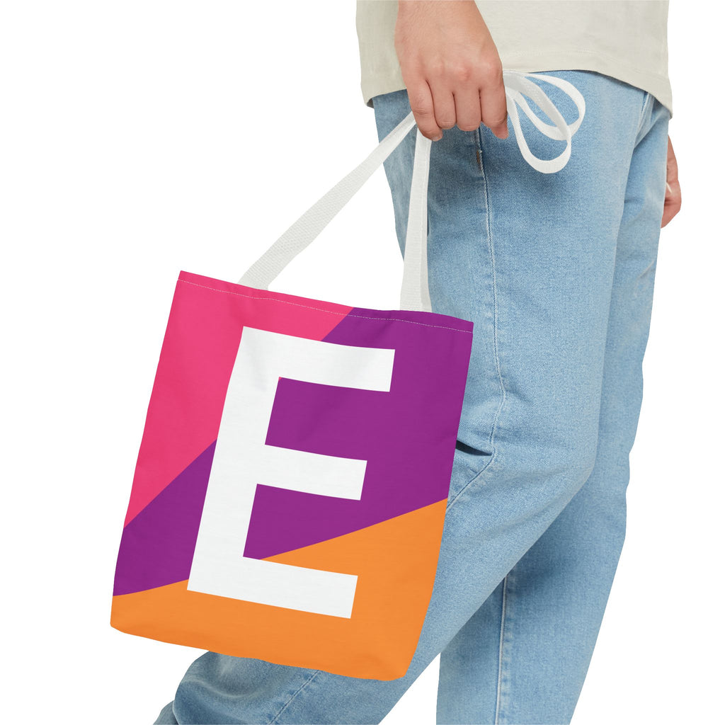 Monogram 'E' Colorblock Tote Bag — Personalized Initial E Shoulder Tote