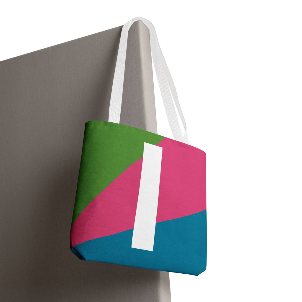 Monogram 'I' Colorblock Tote Bag — Personalized Initial I Shoulder Tote