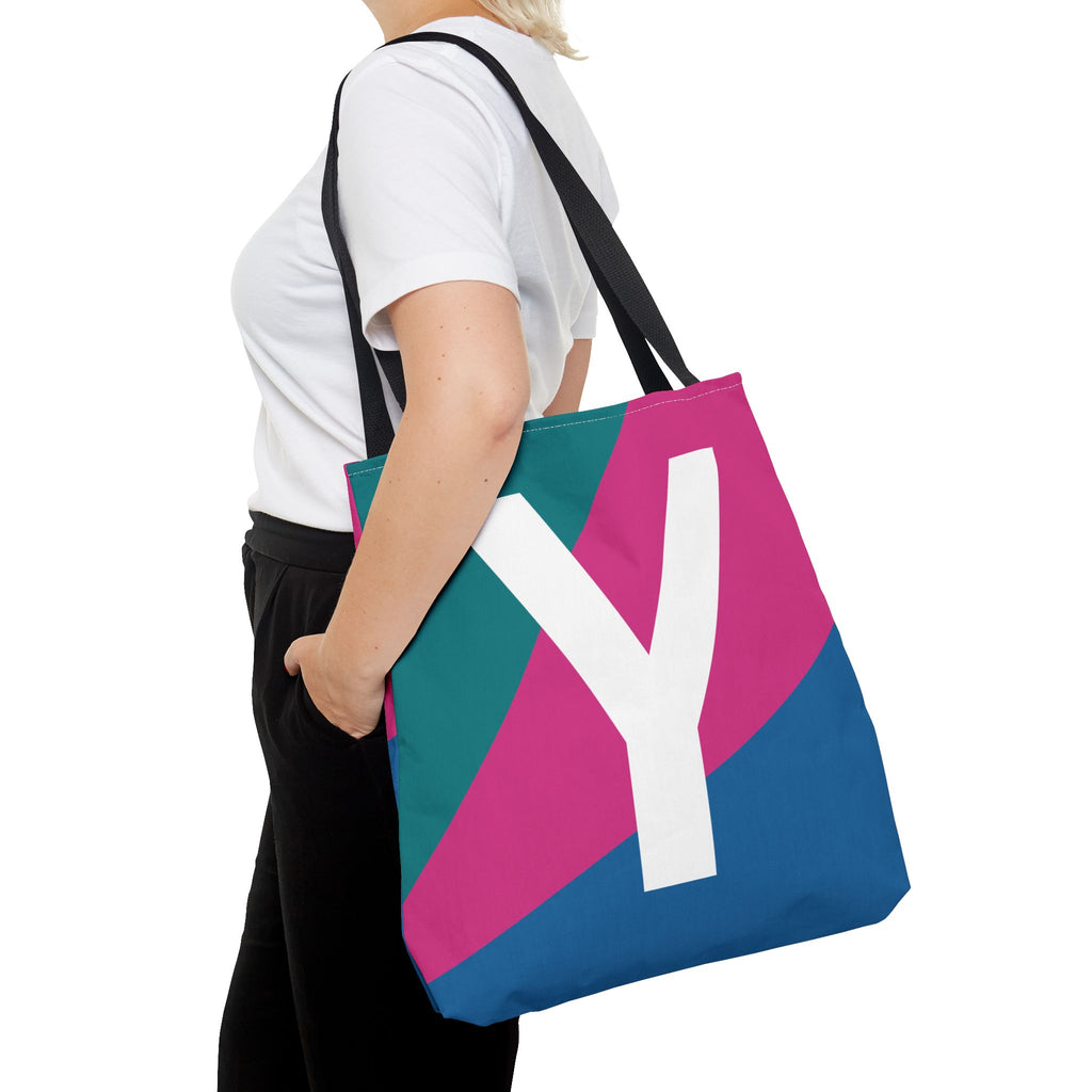 Monogram 'Y' Colorblock Tote Bag — Personalized Initial Y Shoulder Tote