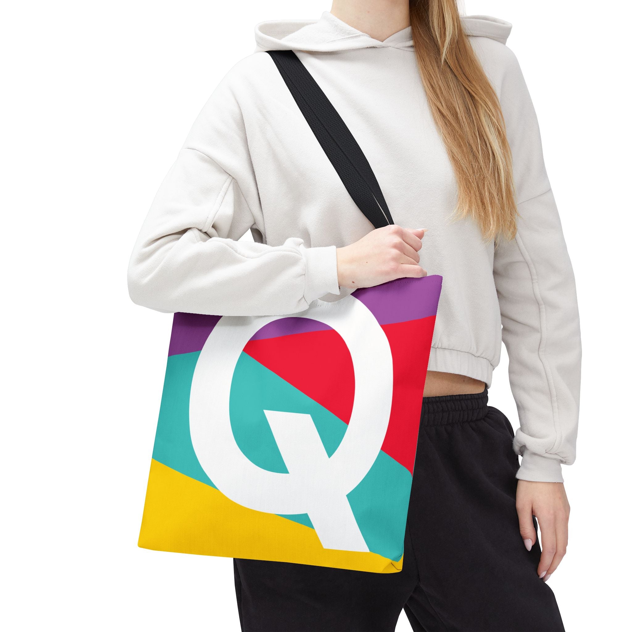 Monogram 'Q' Colorblock Tote Bag — Personalized Initial Q Shoulder Tote