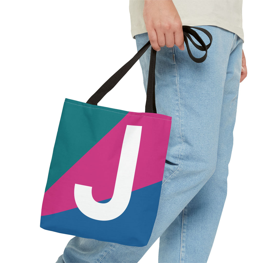 Monogram 'J' Colorblock Tote Bag — Personalized Initial J Shoulder Tote