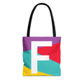 Monogram 'F' Colorblock Tote Bag — Personalized Initial F Shoulder Tote