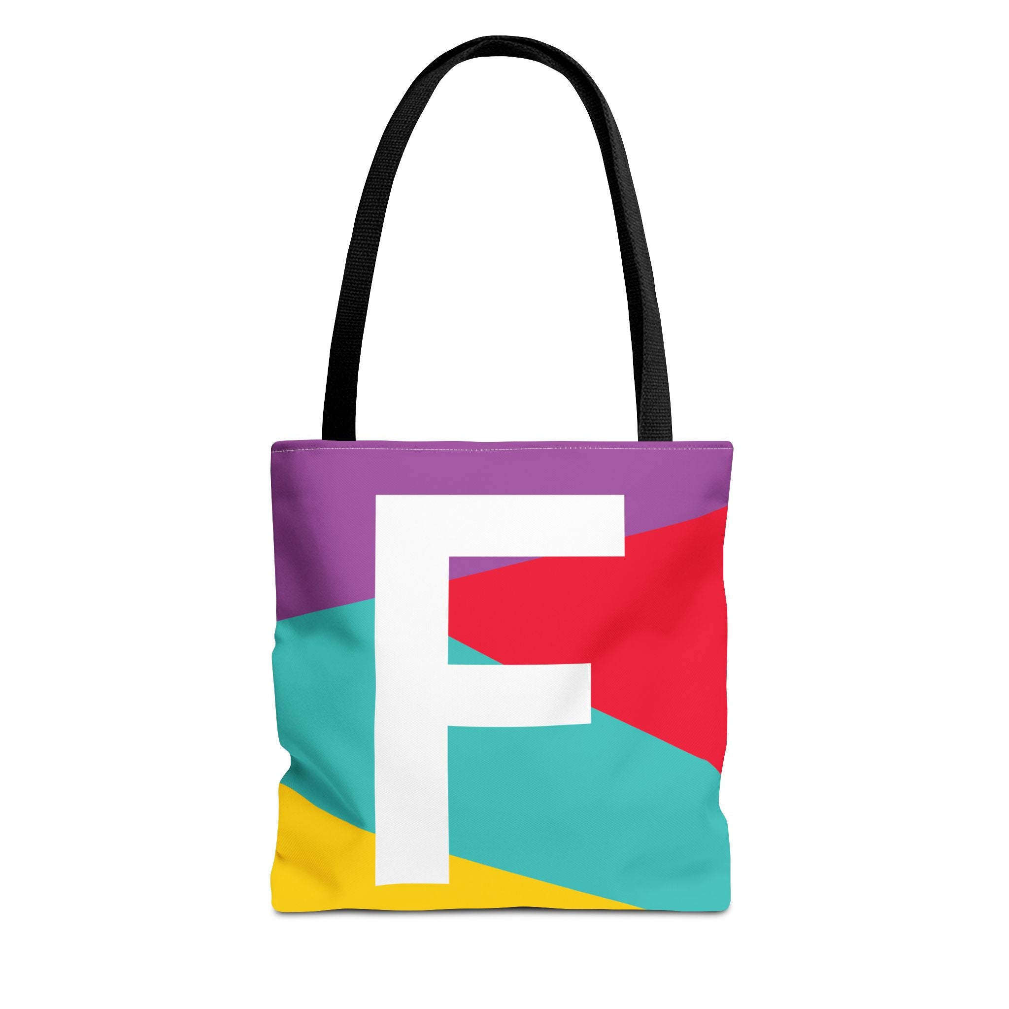 Monogram 'F' Colorblock Tote Bag — Personalized Initial F Shoulder Tote