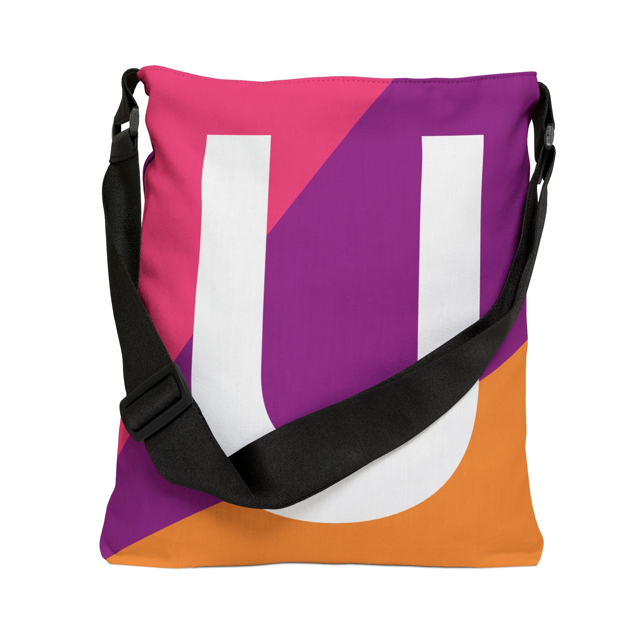 Initial Letter 'U' Colorblock Adjustable Tote Bag — Monogram Alphabet Shoulder Bag