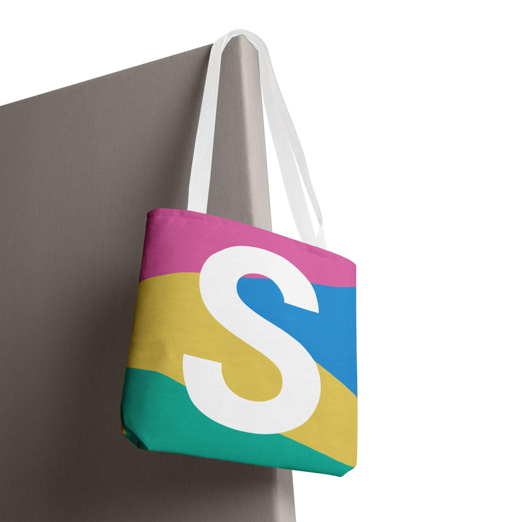 Monogram 'S' Colorblock Tote Bag — Personalized Initial S Shoulder Tote