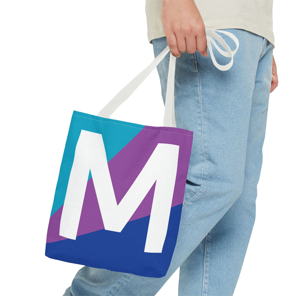 Monogram 'M' Colorblock Tote Bag — Personalized Initial M Shoulder Tote