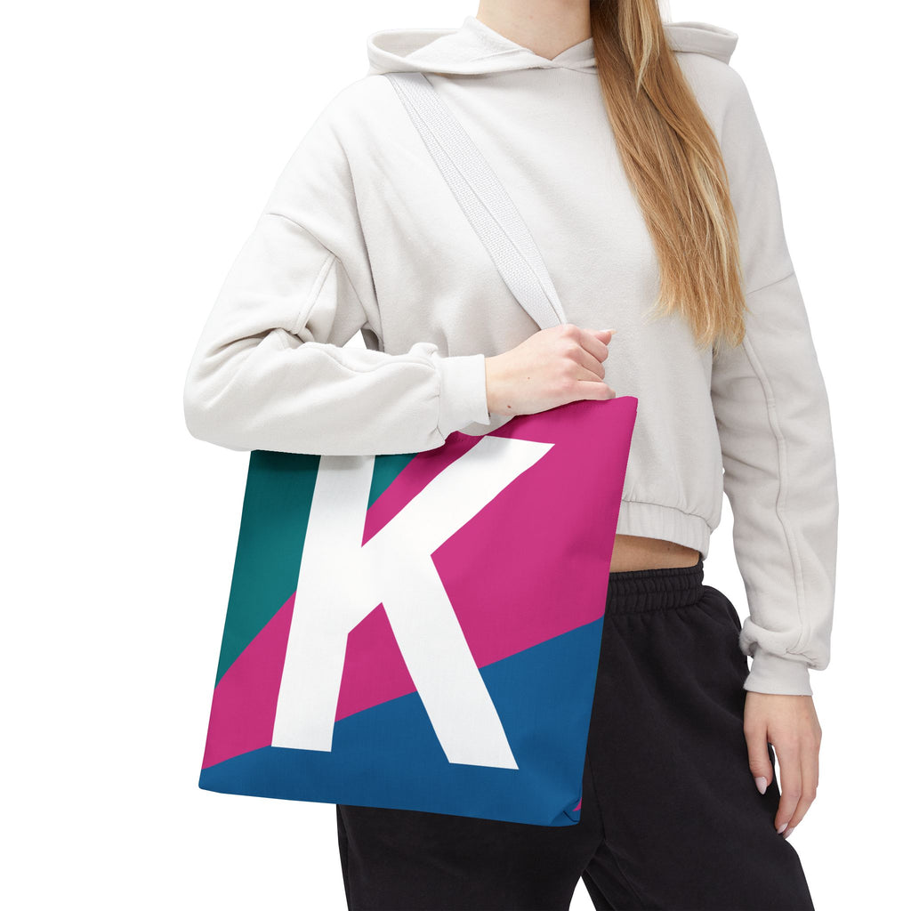 Monogram 'K' Colorblock Tote Bag — Personalized Initial K Shoulder Tote