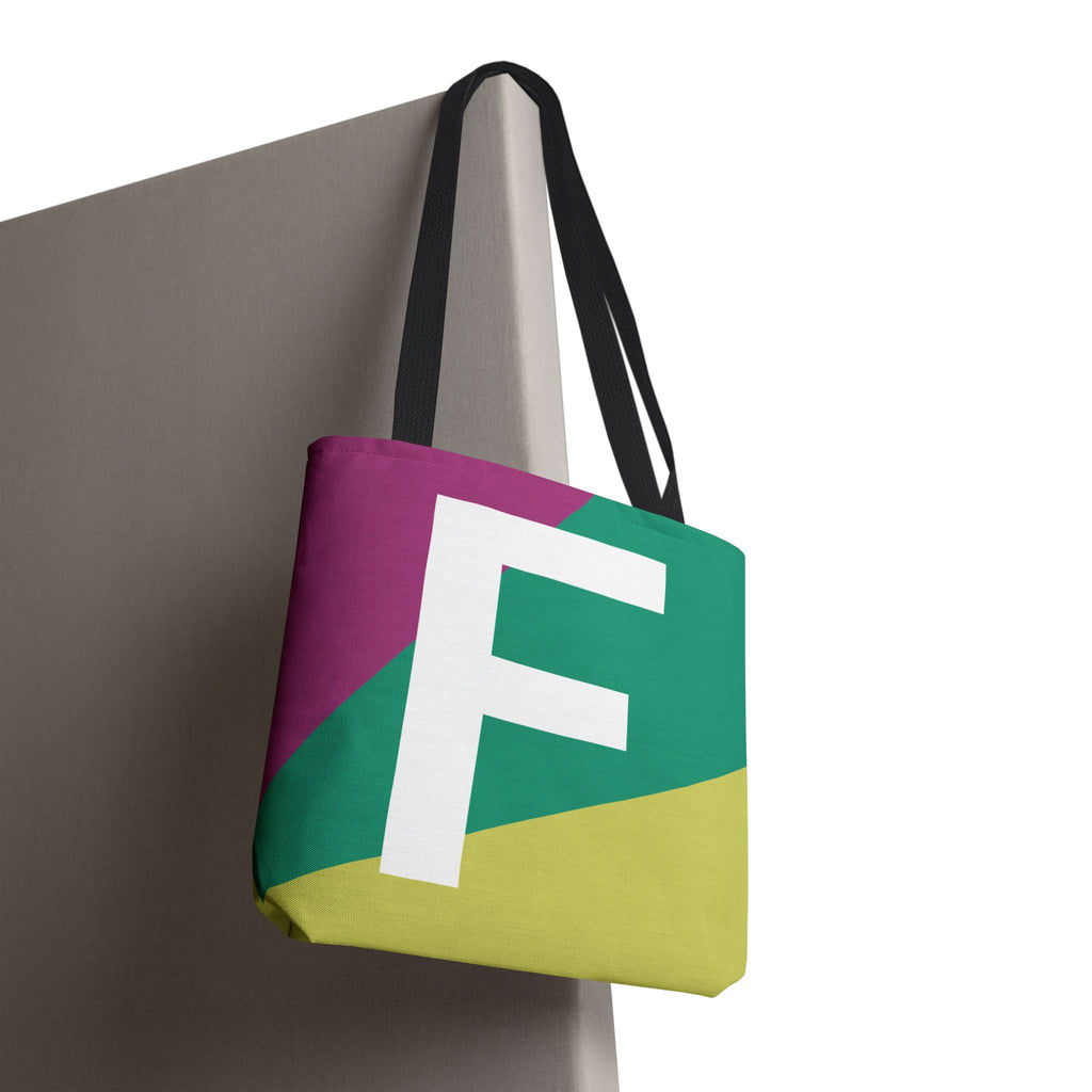 Monogram 'F' Colorblock Tote Bag — Personalized Initial F Shoulder Tote