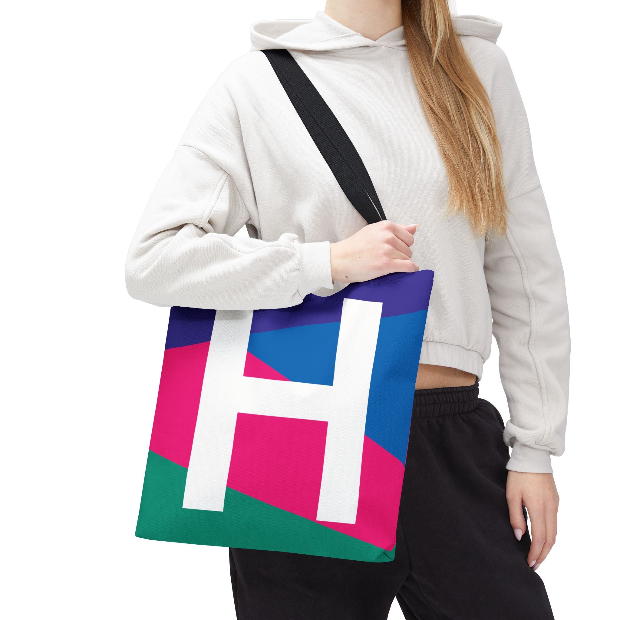 Monogram 'H' Colorblock Tote Bag — Personalized Initial H Shoulder Tote