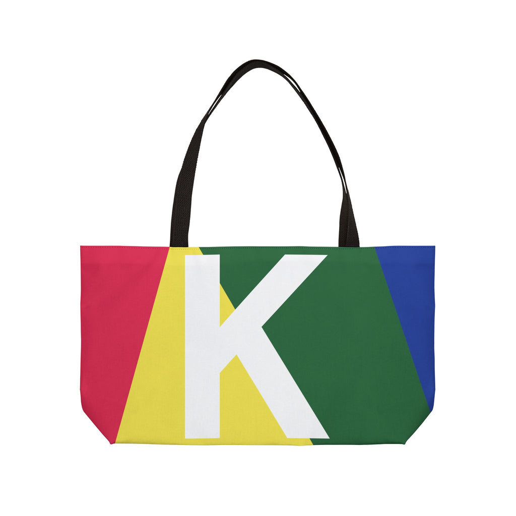 Personalized 'K' Colorblock Tote Bag — Monogram Weekender Tote