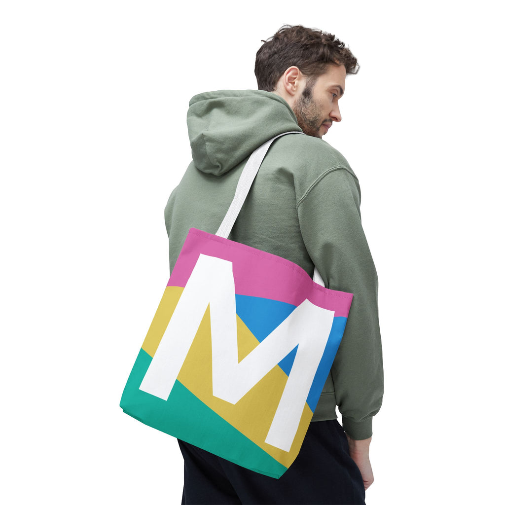 Monogram 'M' Colorblock Tote Bag — Personalized Initial M Shoulder Tote