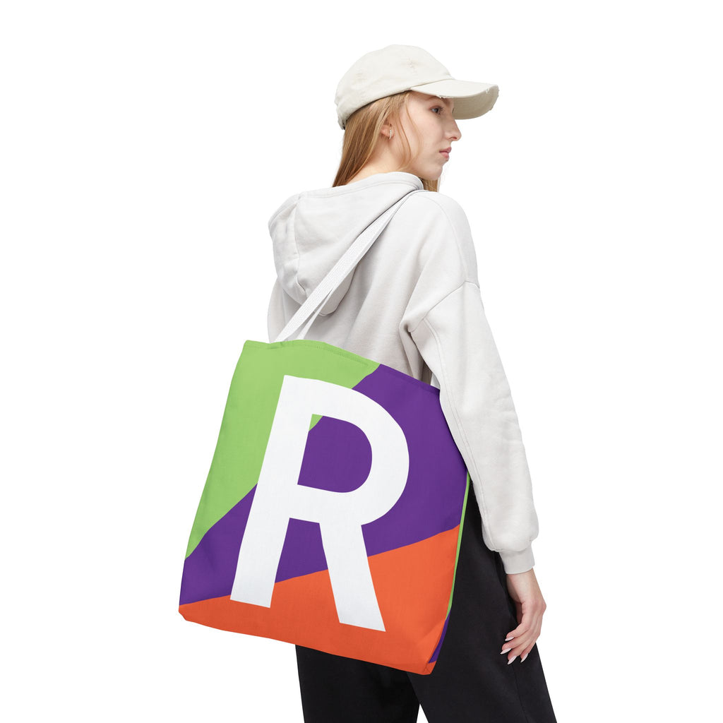 Monogram 'R' Colorblock Tote Bag — Personalized Initial R Shoulder Tote