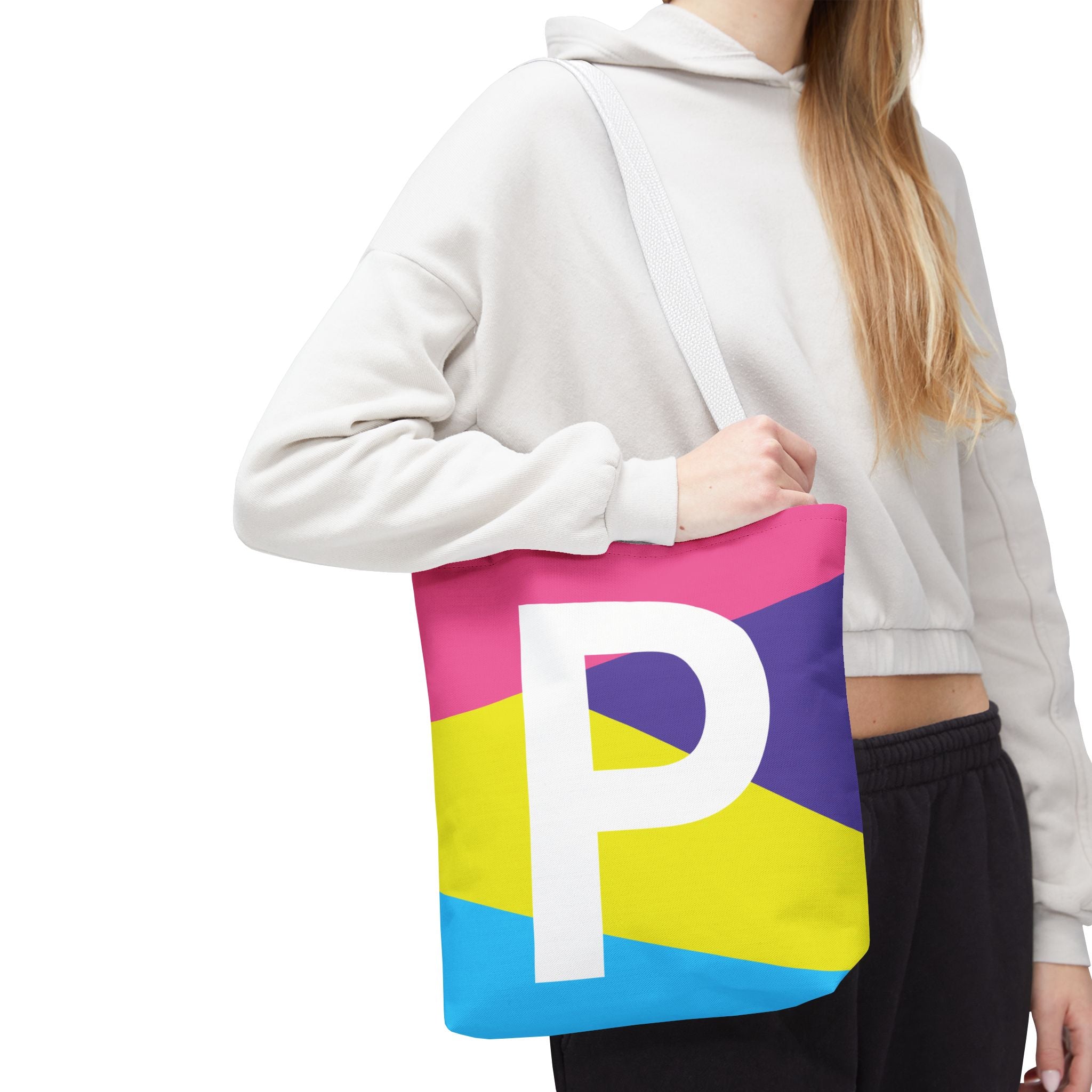 Monogram 'P' Colorblock Tote Bag — Personalized Initial P Shoulder Tote