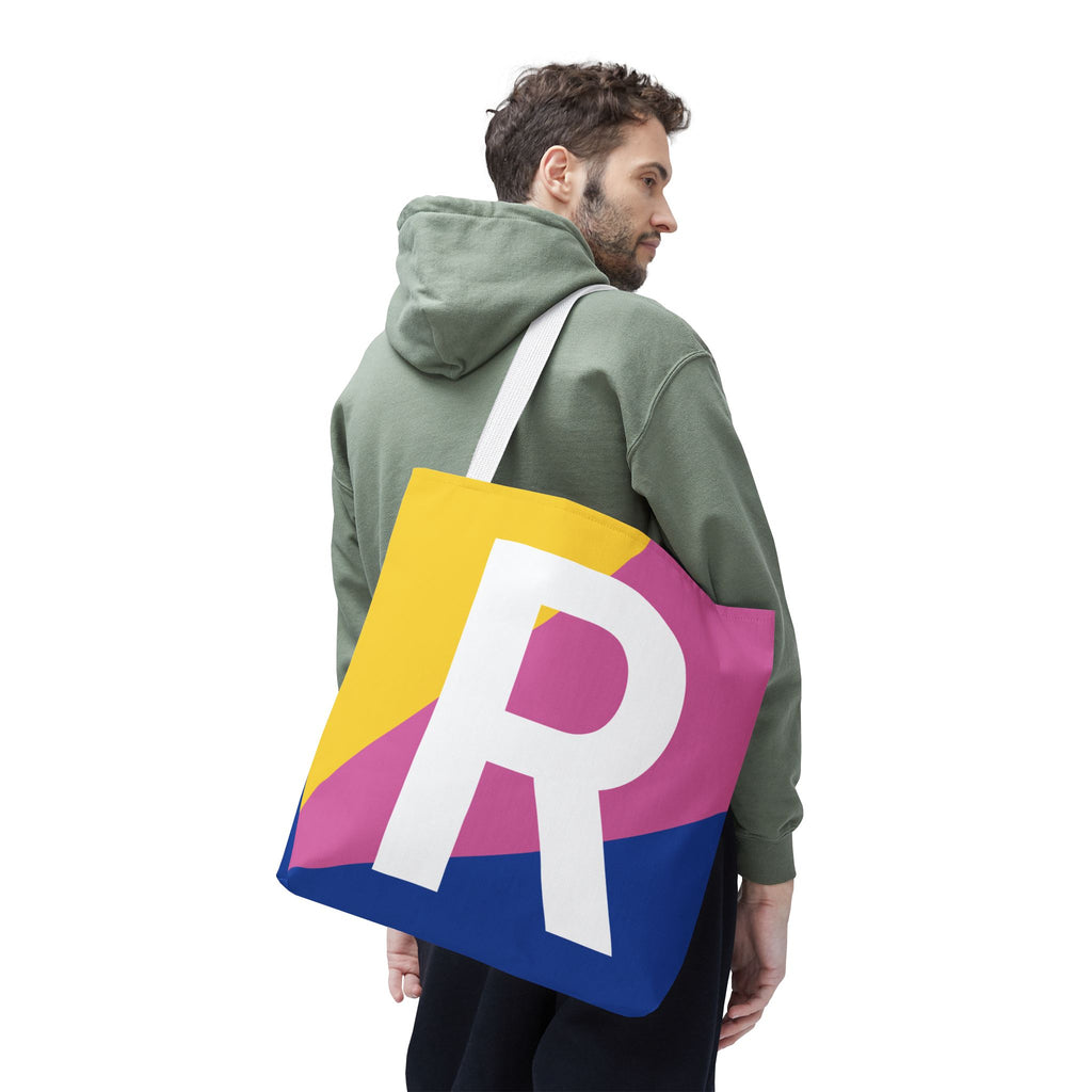 Monogram 'R' Colorblock Tote Bag — Personalized Initial R Shoulder Tote