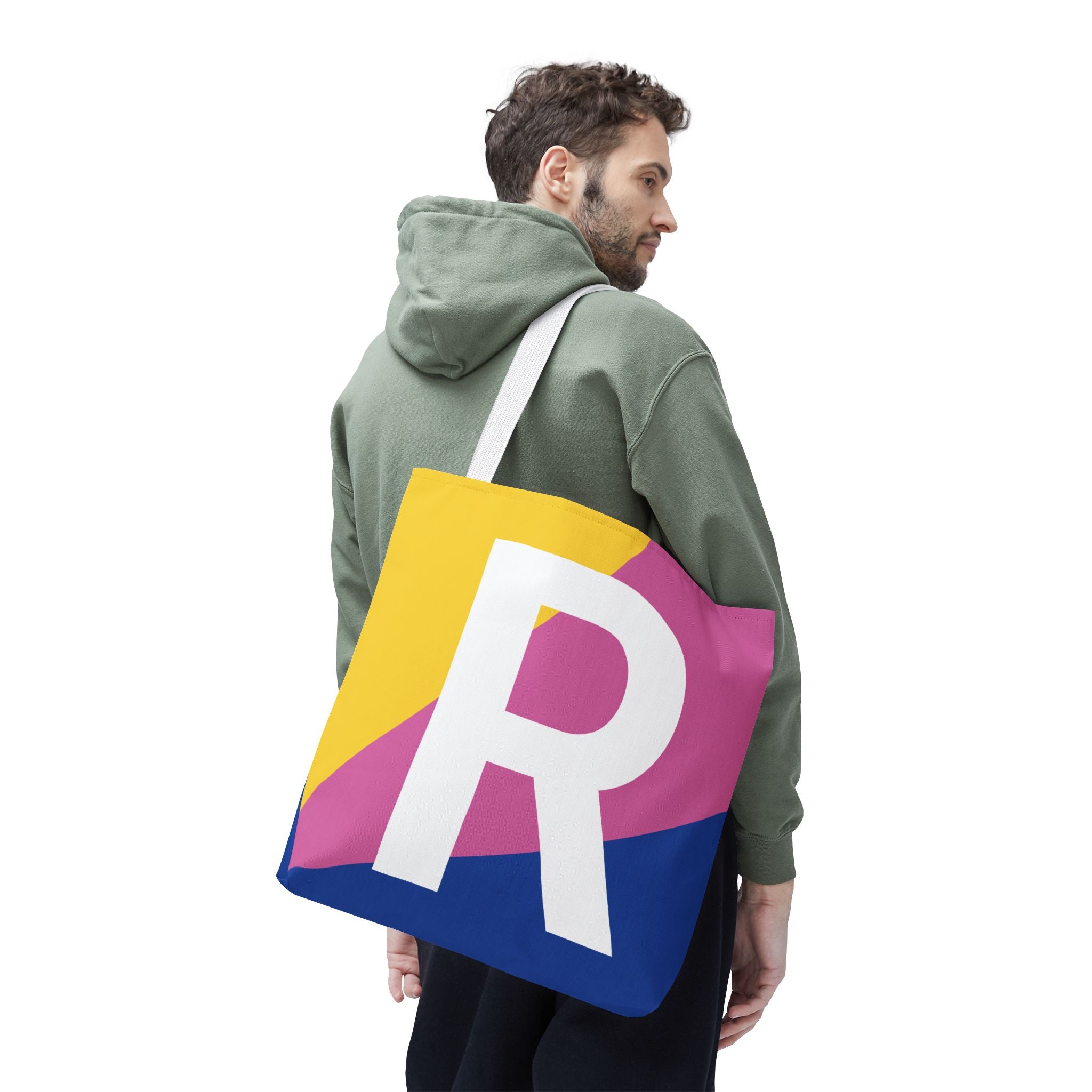 Monogram 'R' Colorblock Tote Bag — Personalized Initial R Shoulder Tote