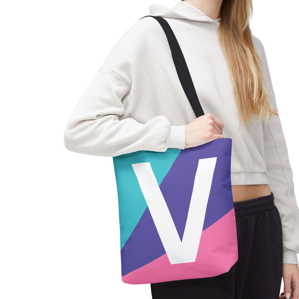 Monogram 'V' Colorblock Tote Bag — Personalized Initial V Shoulder Tote