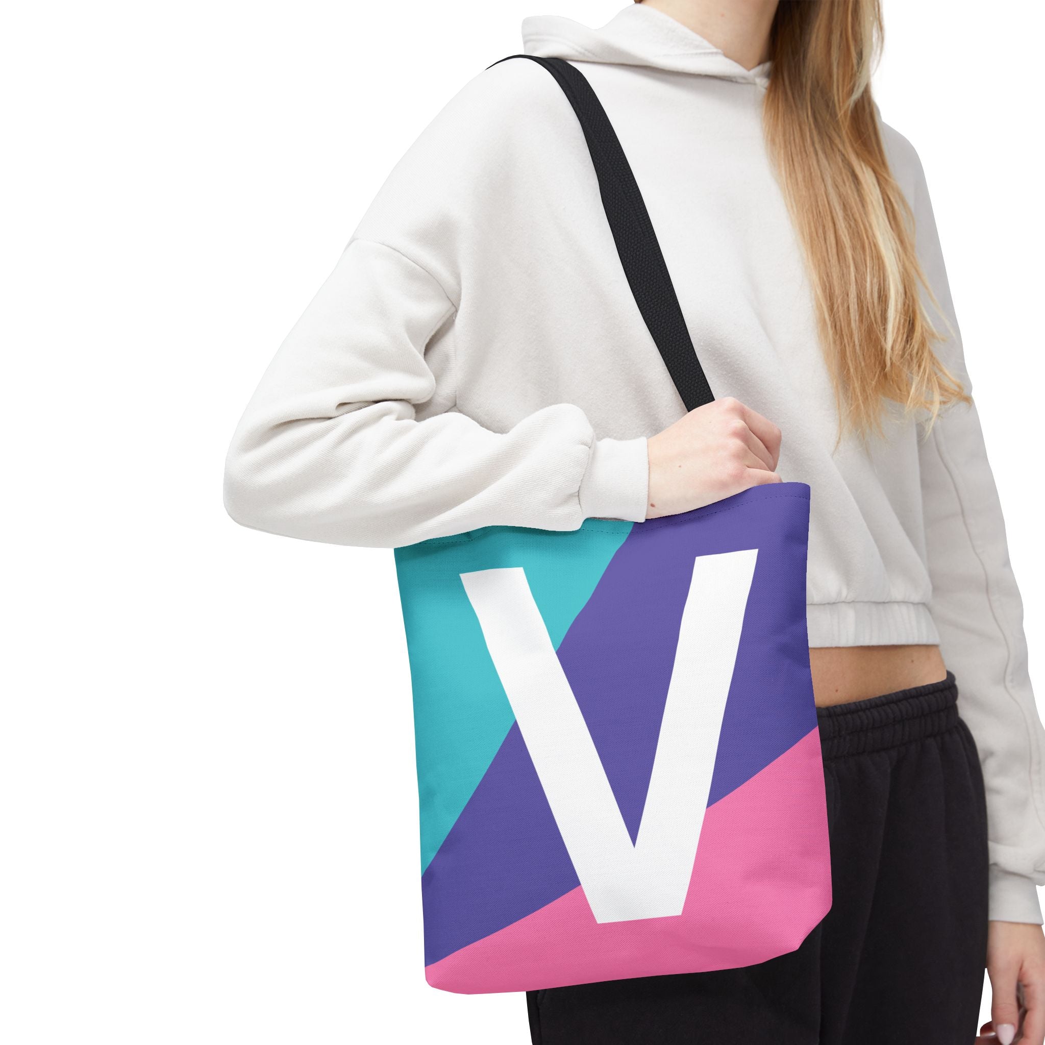Monogram 'V' Colorblock Tote Bag — Personalized Initial V Shoulder Tote