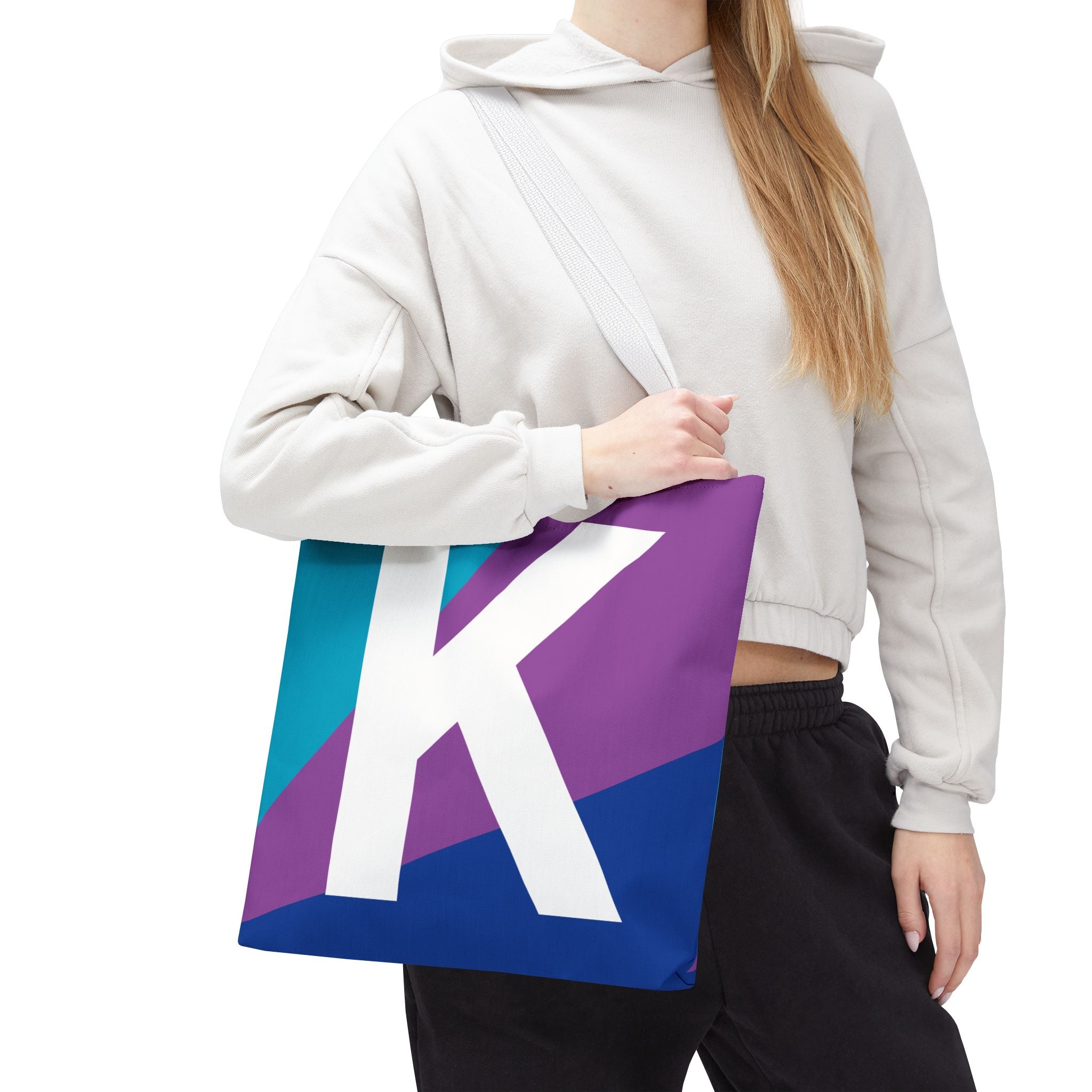 Monogram 'K' Colorblock Tote Bag — Personalized Initial K Shoulder Tote