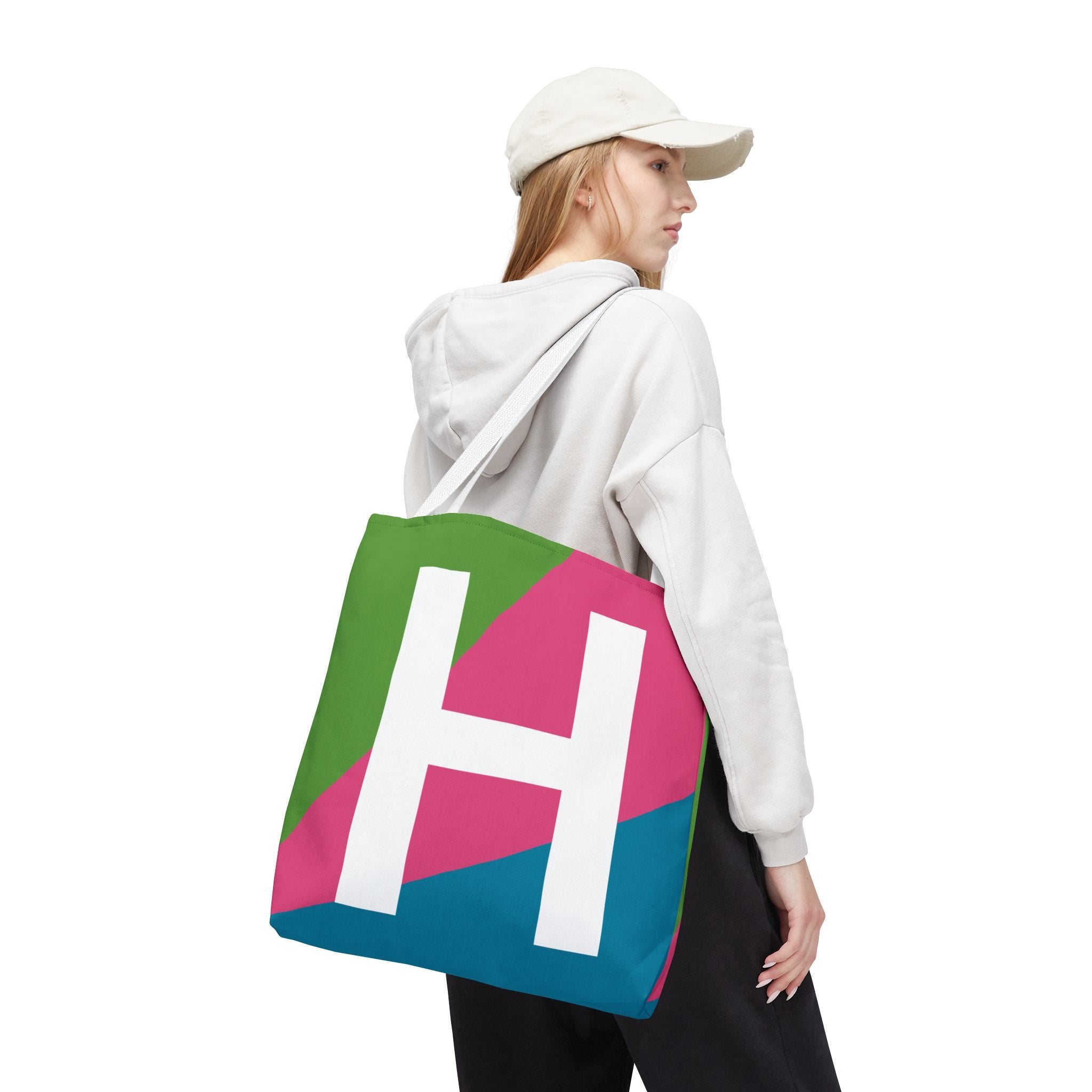 Monogram 'H' Colorblock Tote Bag — Personalized Initial H Shoulder Tote