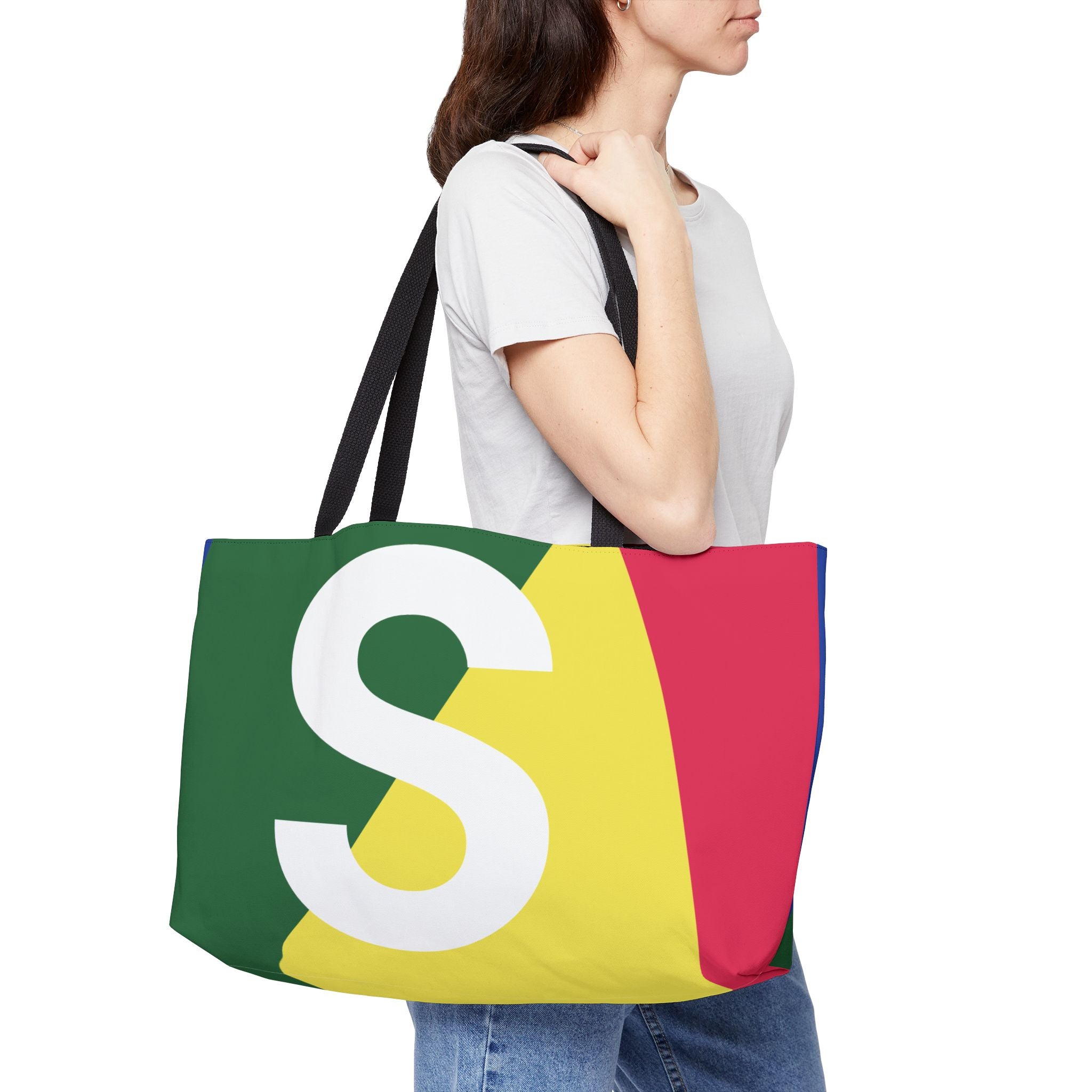 Personalized 'S' Colorblock Tote Bag — Monogram Weekender Tote