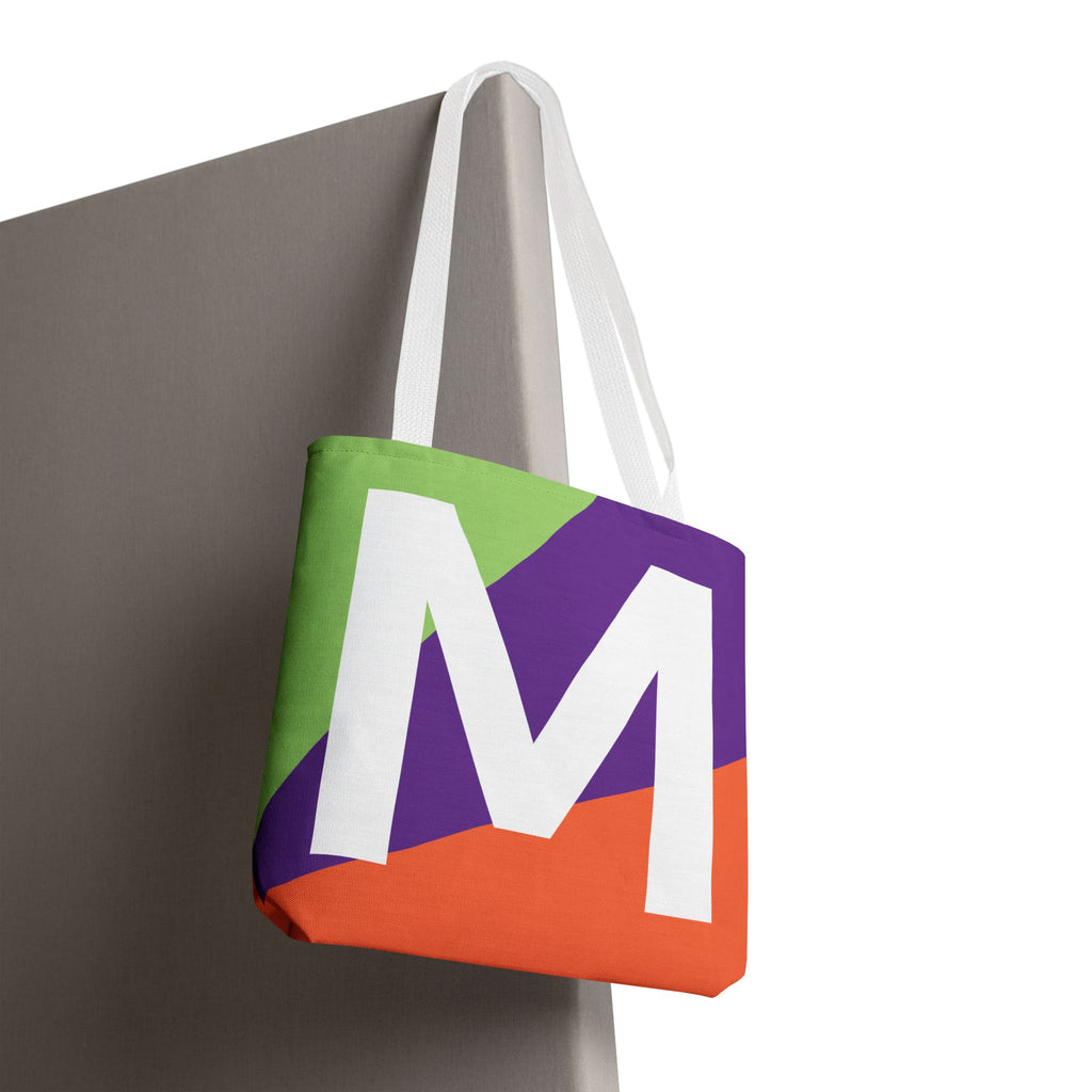 Monogram 'M' Colorblock Tote Bag — Personalized Initial M Shoulder Tote