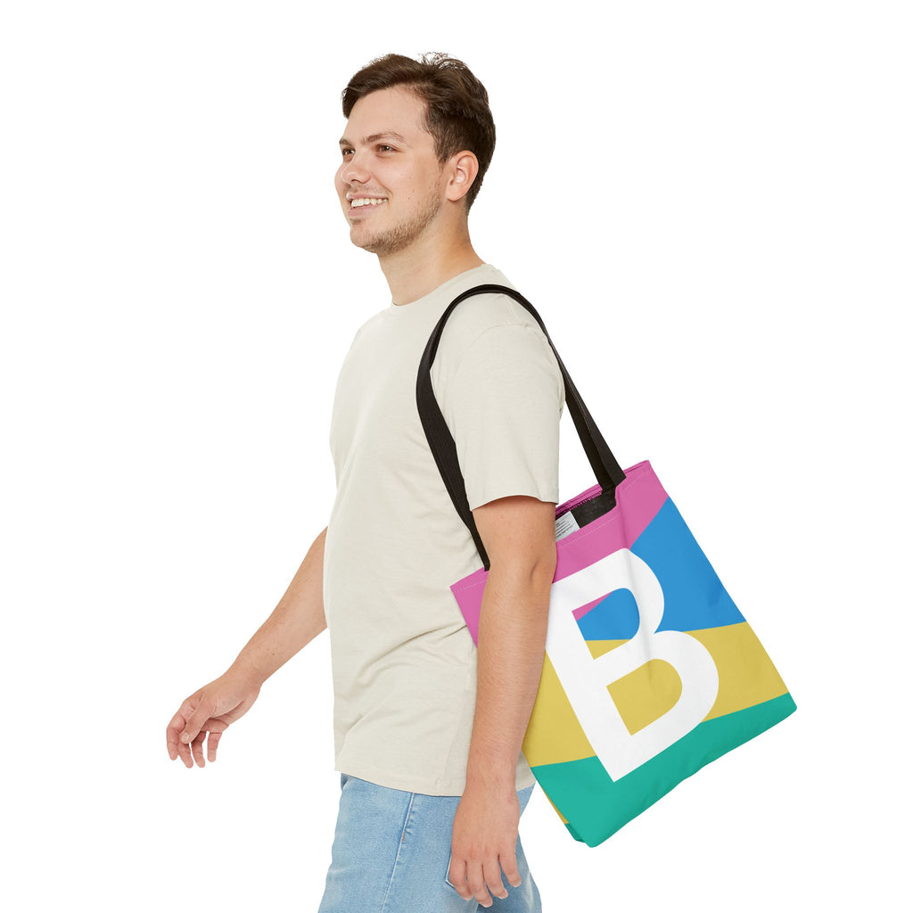Monogram 'B' Colorblock Tote Bag — Personalized Initial B Shoulder Tote