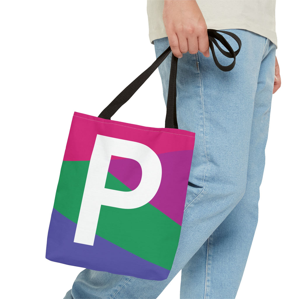 Monogram 'P' Colorblock Tote Bag — Personalized Initial P Shoulder Tote