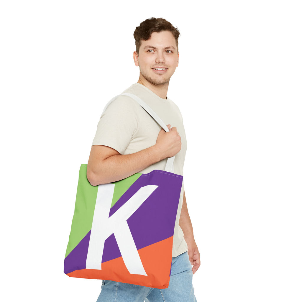 Monogram 'K' Colorblock Tote Bag — Personalized Initial K Shoulder Tote
