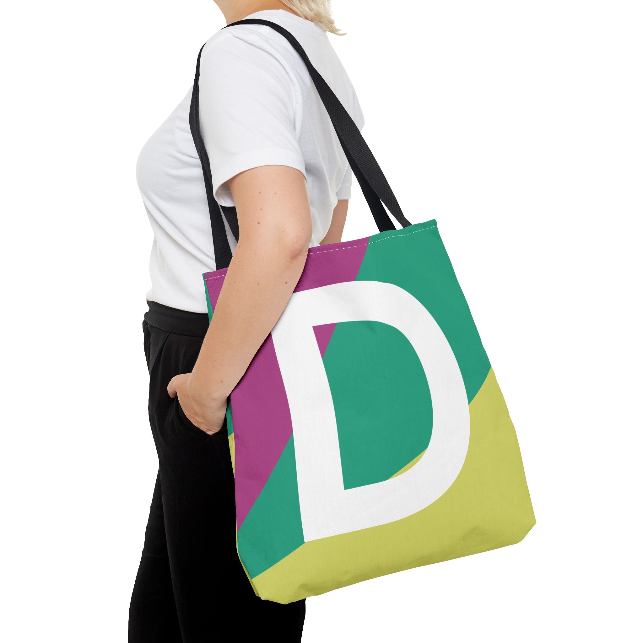 Monogram 'D' Colorblock Tote Bag — Personalized Initial D Shoulder Tote