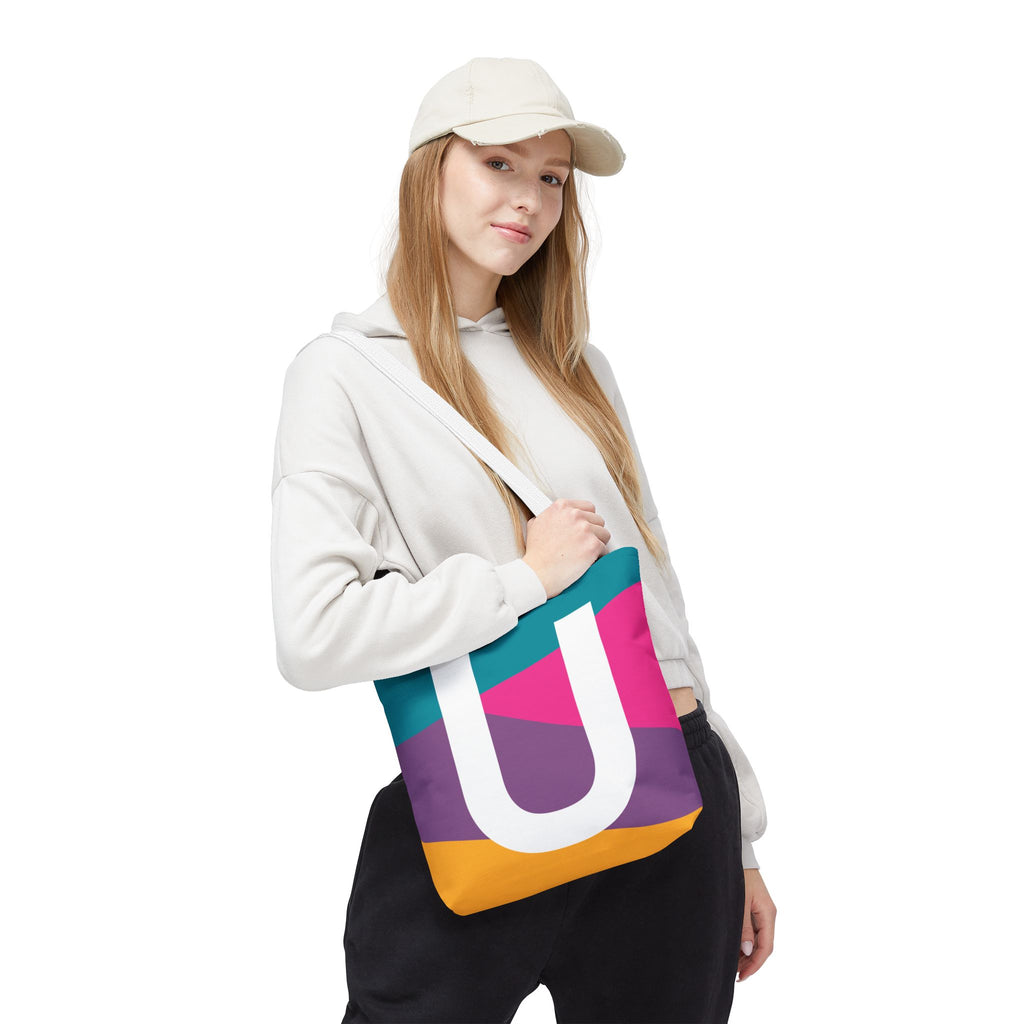 Monogram 'U' Colorblock Tote Bag — Personalized Initial U Shoulder Tote