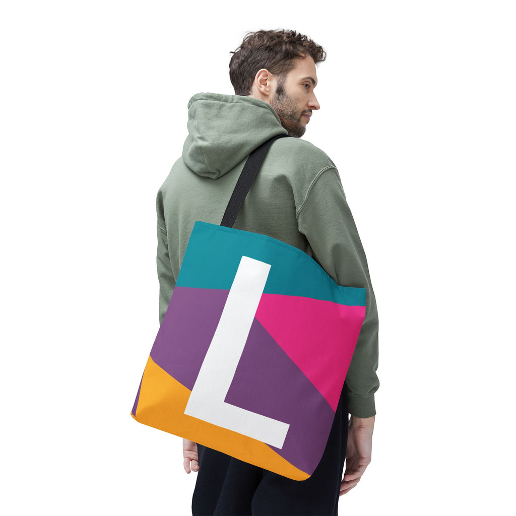 Monogram 'L' Colorblock Tote Bag — Personalized Initial L Shoulder Tote