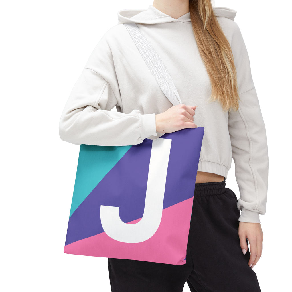 Monogram 'J' Colorblock Tote Bag — Personalized Initial J Shoulder Tote
