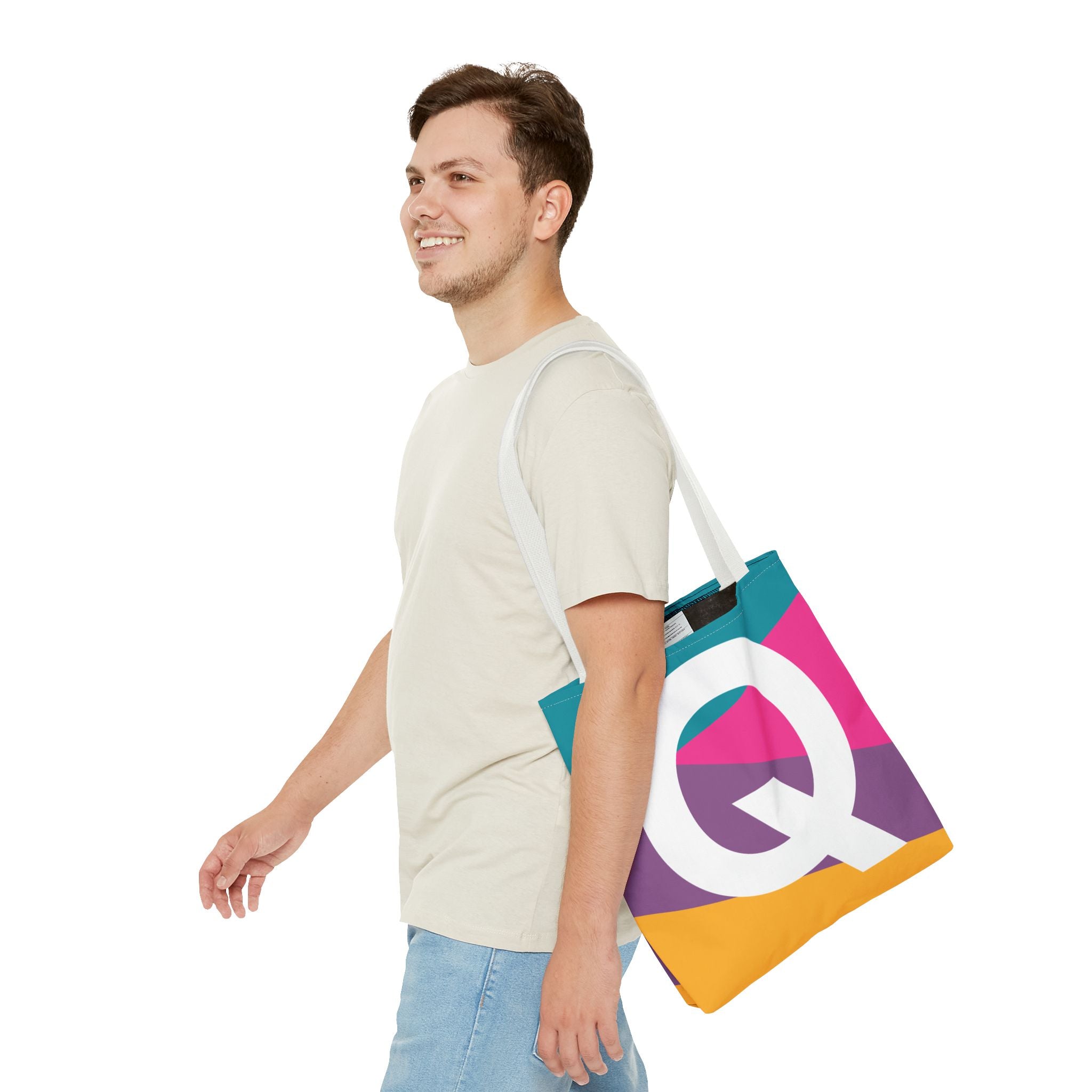 Monogram 'Q' Colorblock Tote Bag — Personalized Initial Q Shoulder Tote