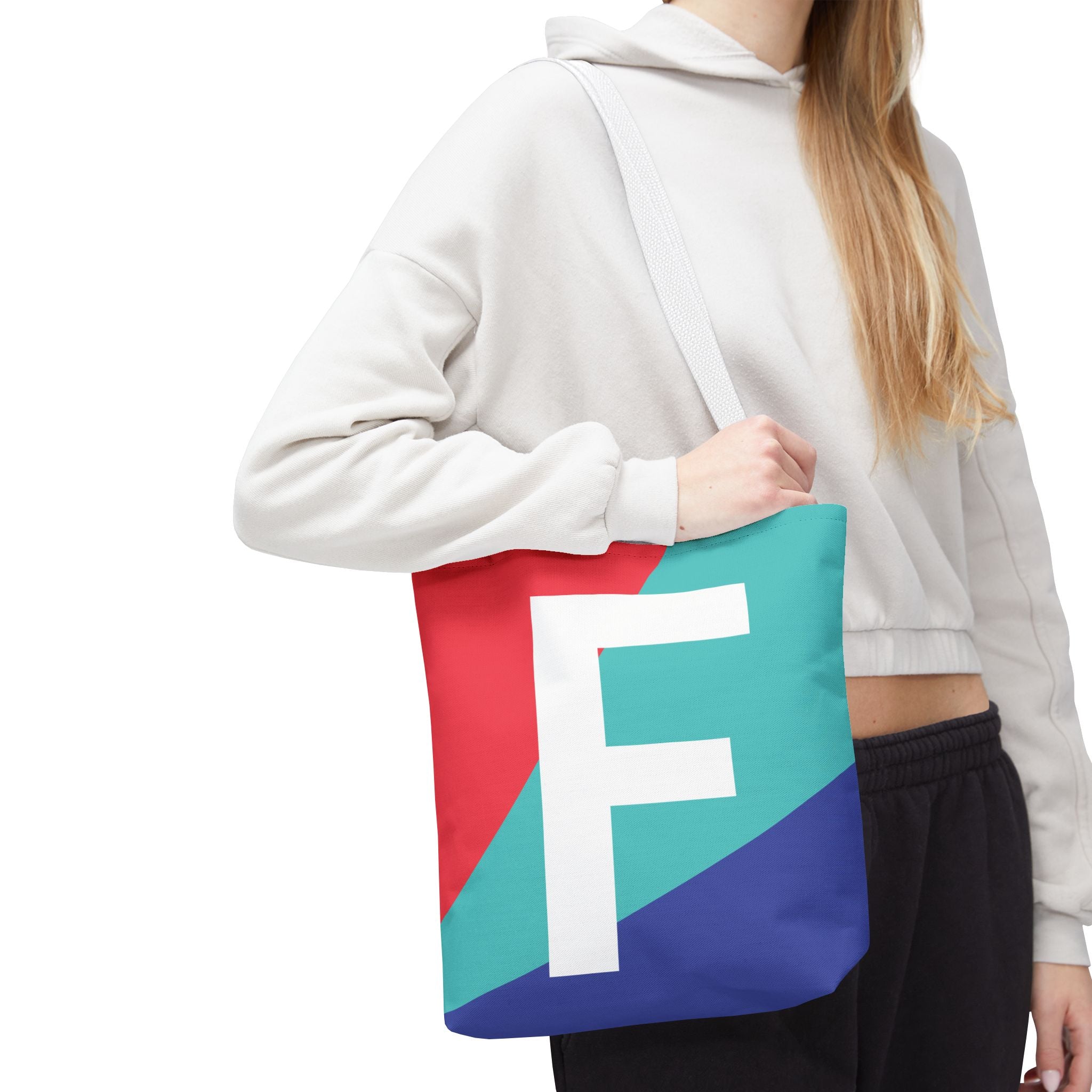 Monogram 'F' Colorblock Tote Bag — Personalized Initial F Shoulder Tote