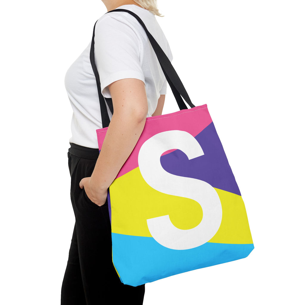 Monogram 'S' Colorblock Tote Bag — Personalized Initial S Shoulder Tote