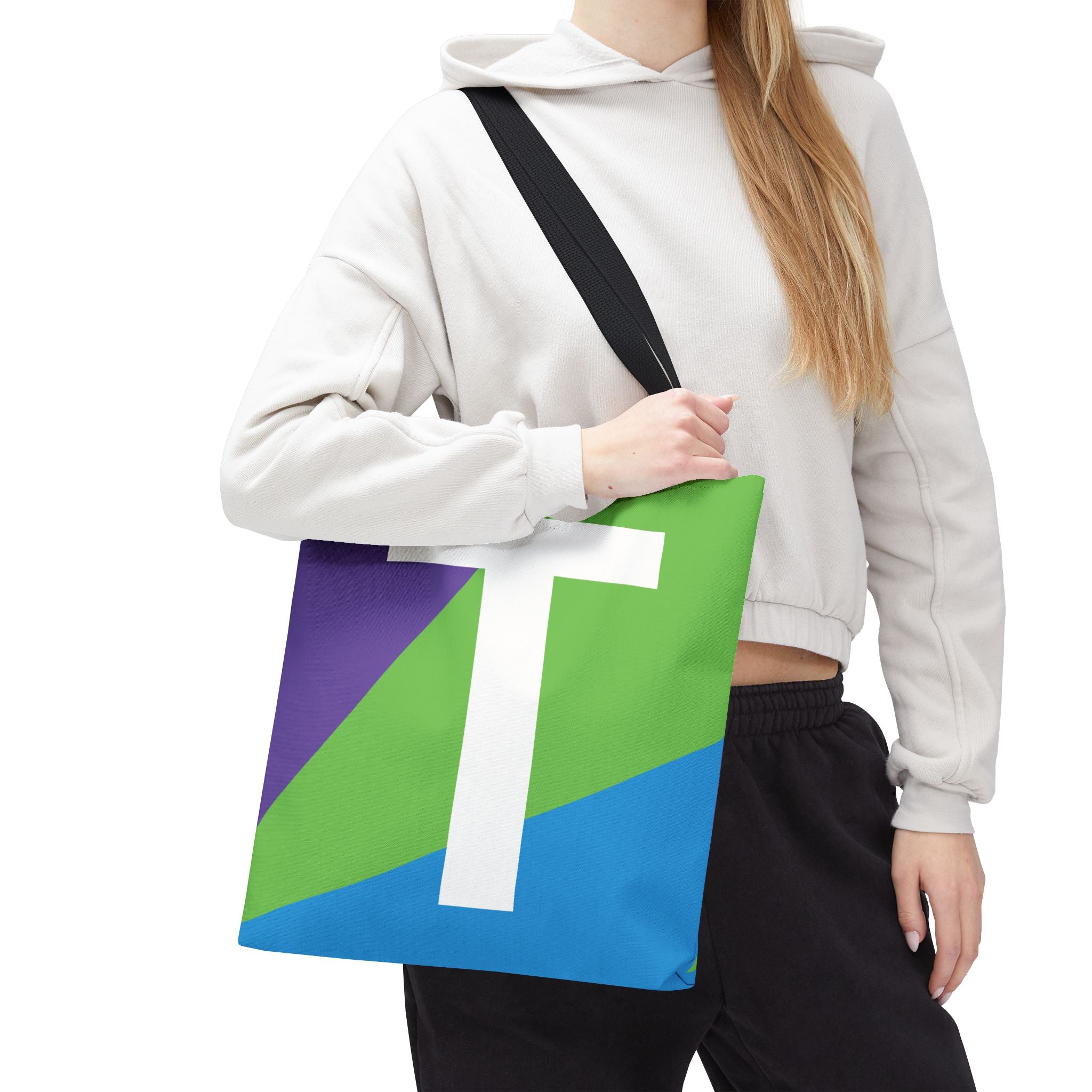 Monogram 'T' Colorblock Tote Bag — Personalized Initial T Shoulder Tote